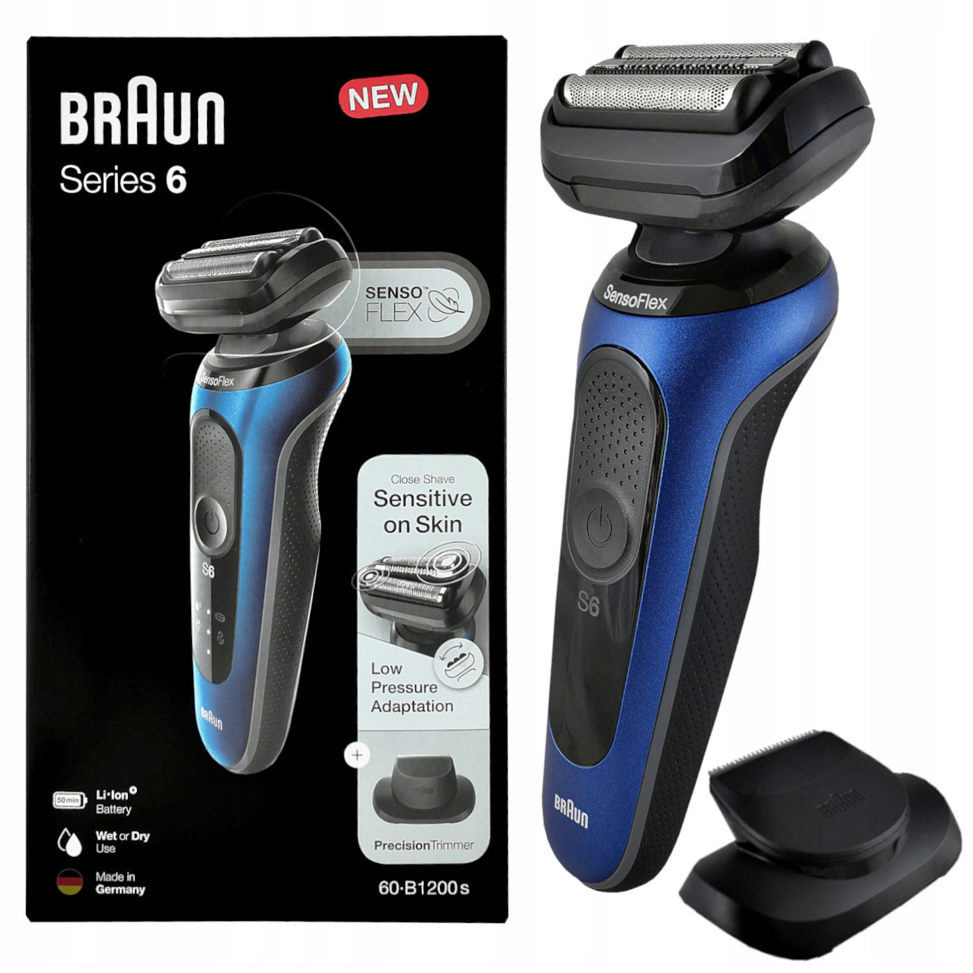 Men's Shaver BRAUN 61-B1200s with Case and Trimmer