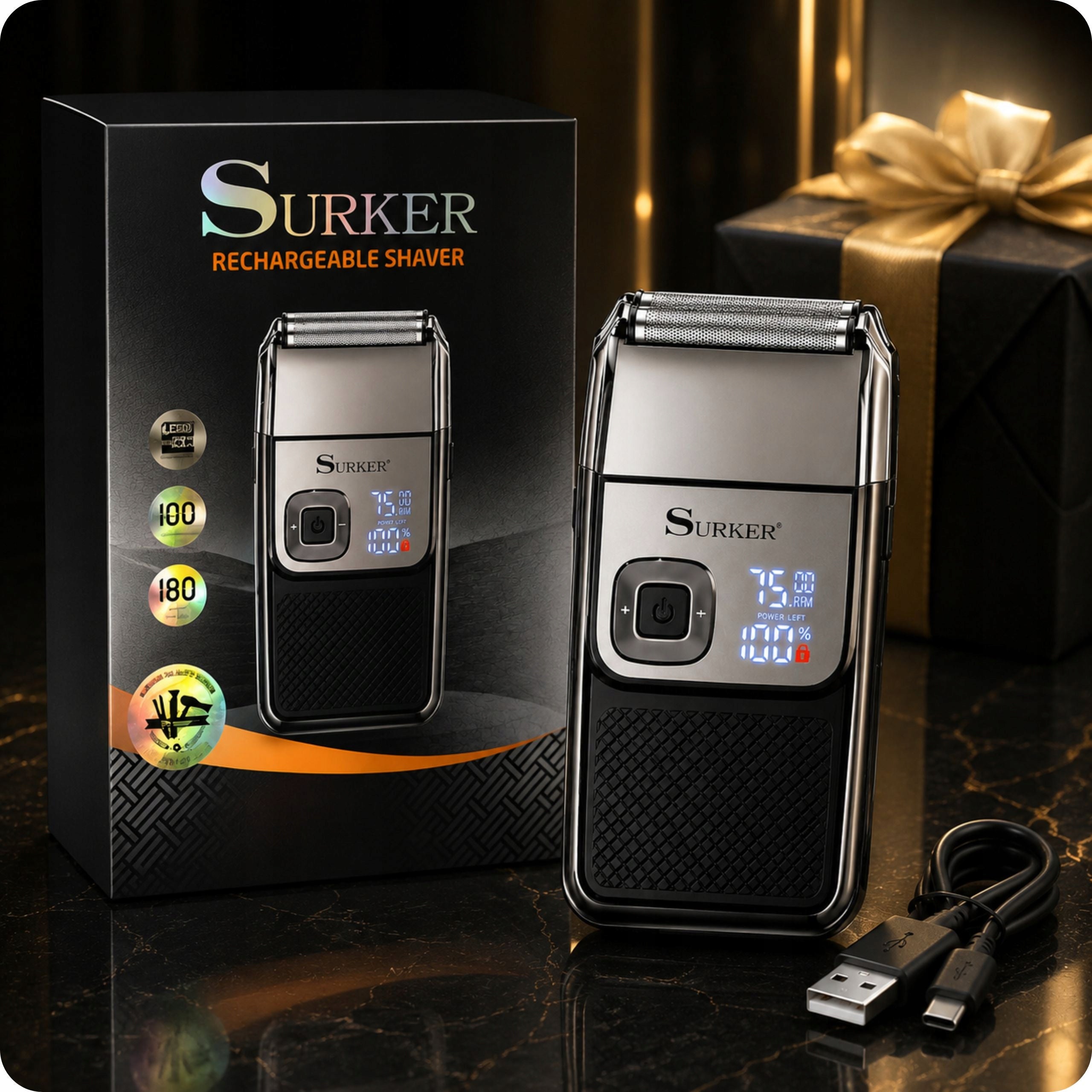 Men's Shaver SURKER Foil 180min USB LED Beard Head Trimmer Manufacturer code SK-7011 USB-C LED