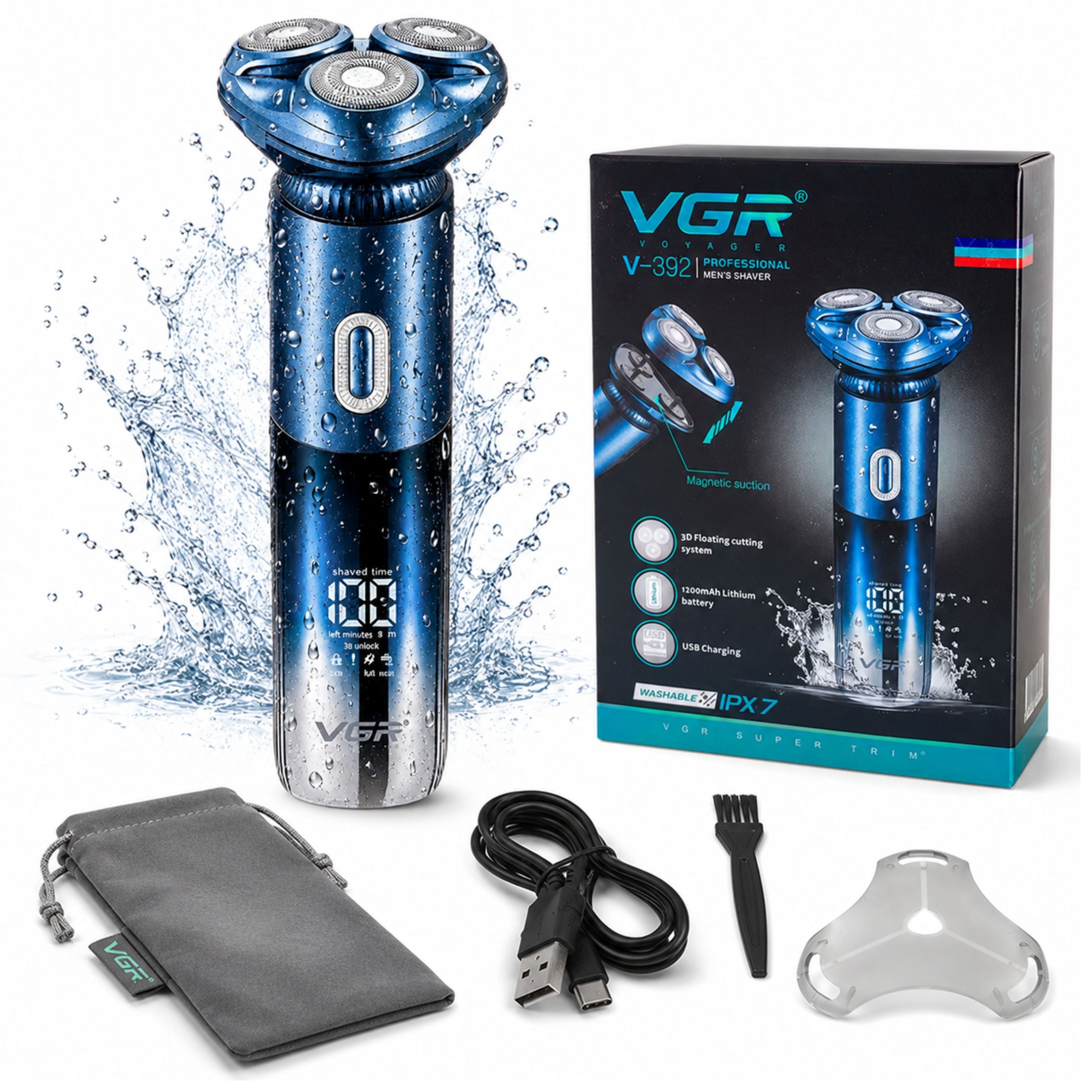 Men's Shaver VGR V-392 3D LED IPX7 Wet Dry Beard Trimmer