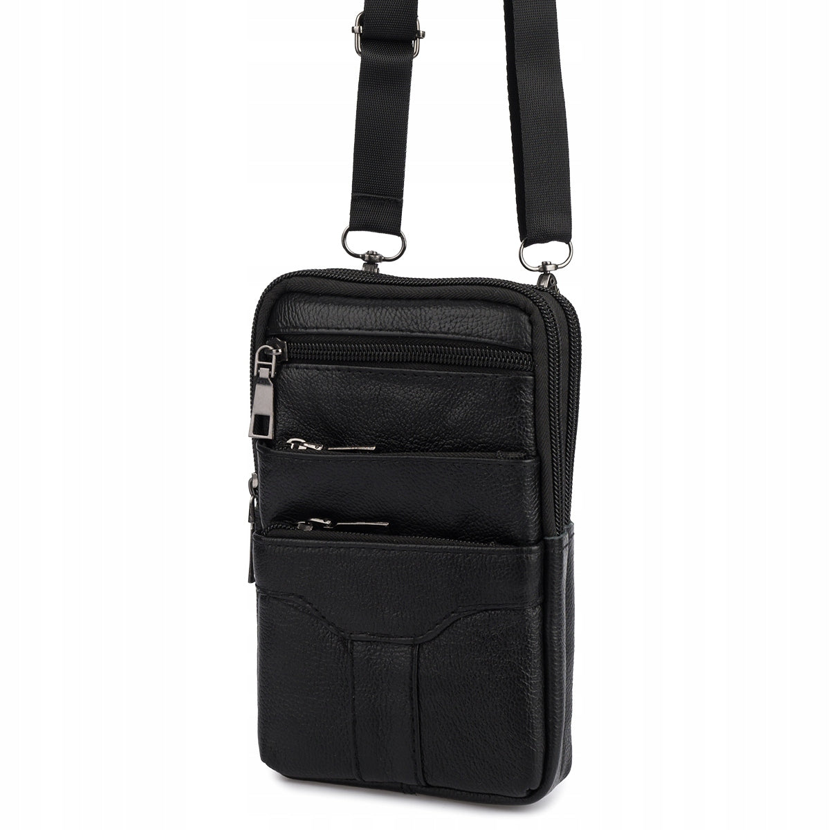 Men's Shoulder Belt Sachet Phone Wallet Leather Spacious Black Brand no brand