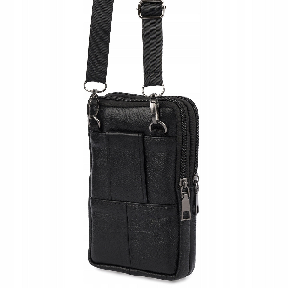 Men's Shoulder Belt Sachet Phone Wallet Leather Spacious Black Manufacturer code 6815black