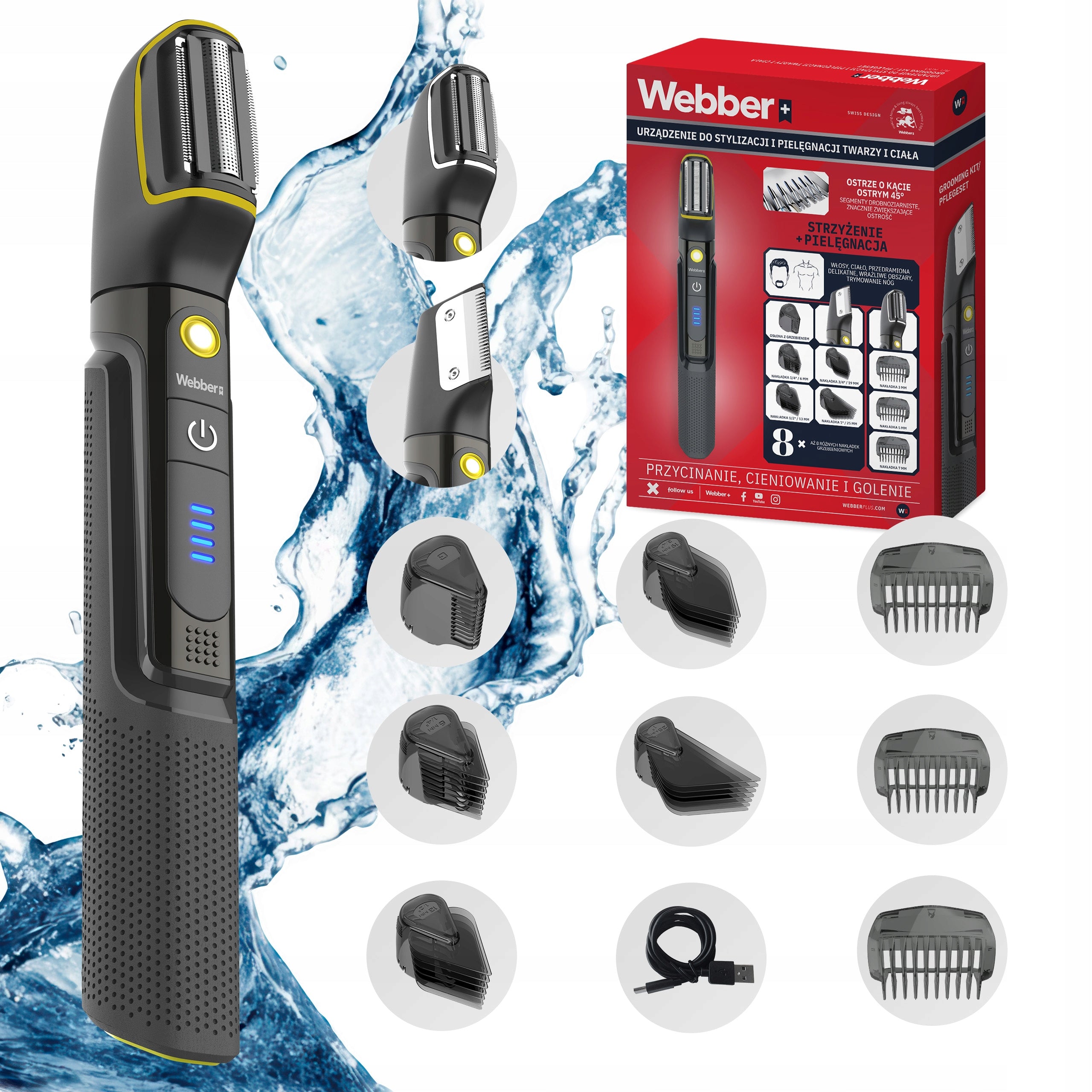 Men's Trimmer Webber BG-600 8in1 For Hair Beard Body Wet&Dry IPX7 LED PRO