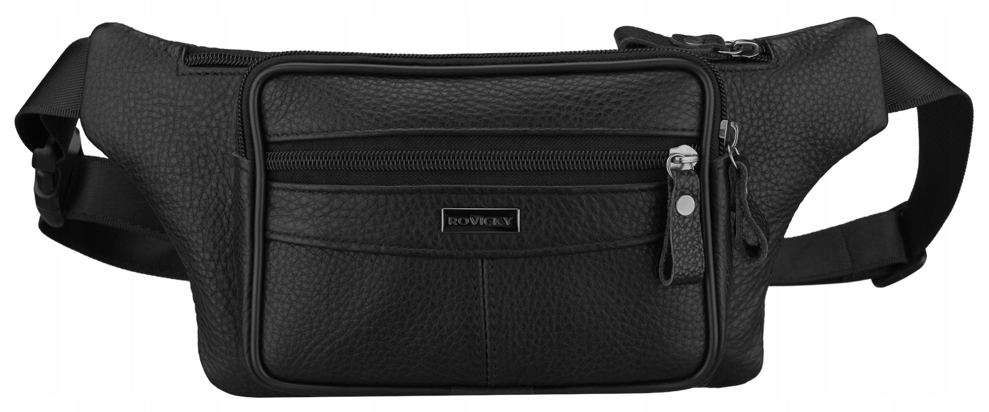 Men's leather sachet bum bag for hips elegant classic Rovicky black Packaging status original