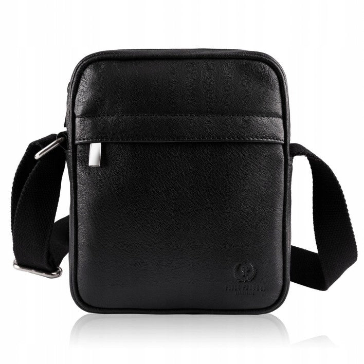 Men's shoulder sachet made of natural leather black bag PAOLO PERUZZI