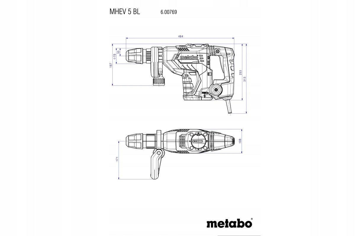 Metabo MHEV 5 BL Sekací kladivo Impact energy 8.7 J