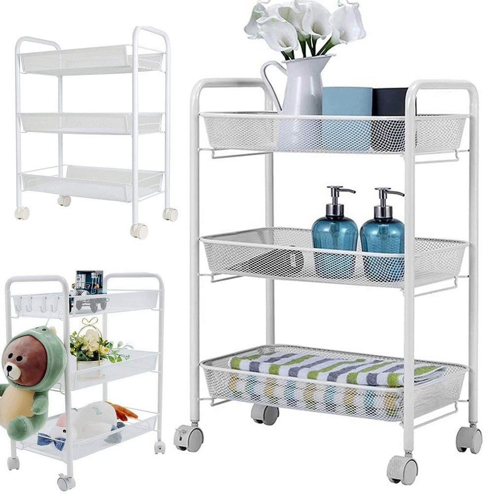 Metal Bathroom Shelving Unit on Wheels 3-Tier with Brake