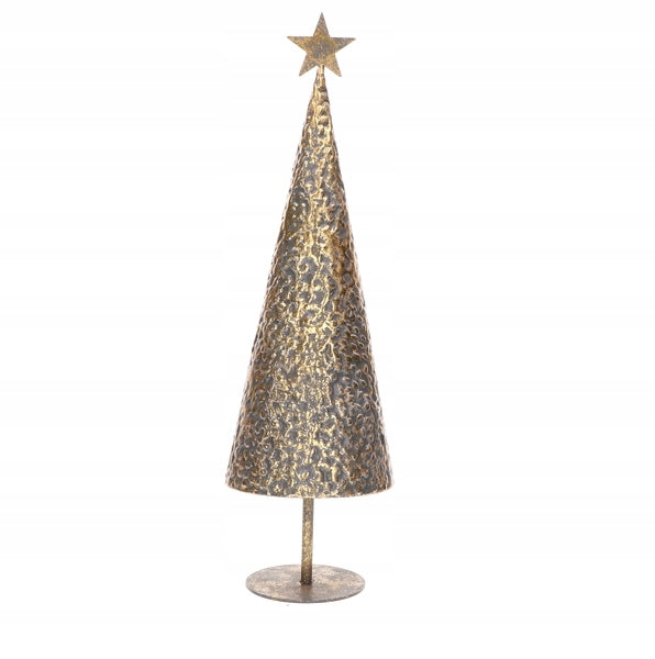 Metal Christmas tree cone gold patina 40 cm