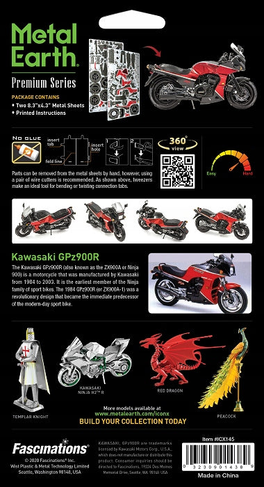 Metal Earth, Kawasaki GPz900R model kit for folding. Packaging status original