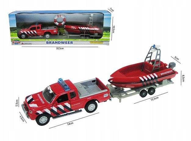 Metal Mitsubishi Pick-up Guard Car with Boat on Trailer and Wheel Brand Hipo