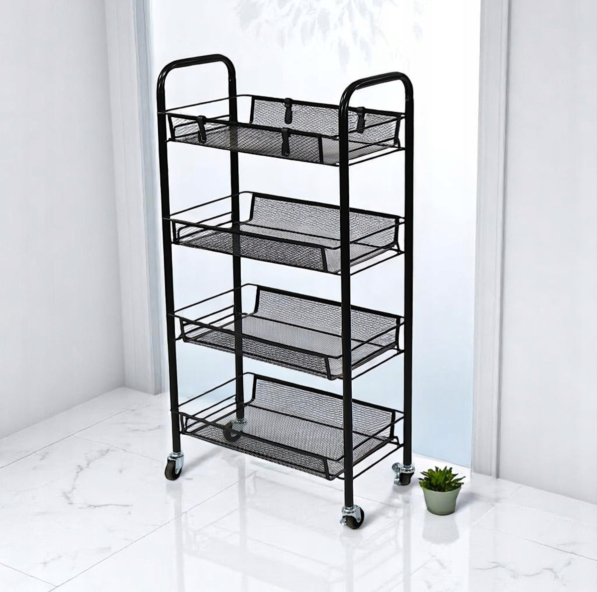 Metal Multi-Functional 4-Tier Trolley with Wheels Black Cabinet Brand Elmeri