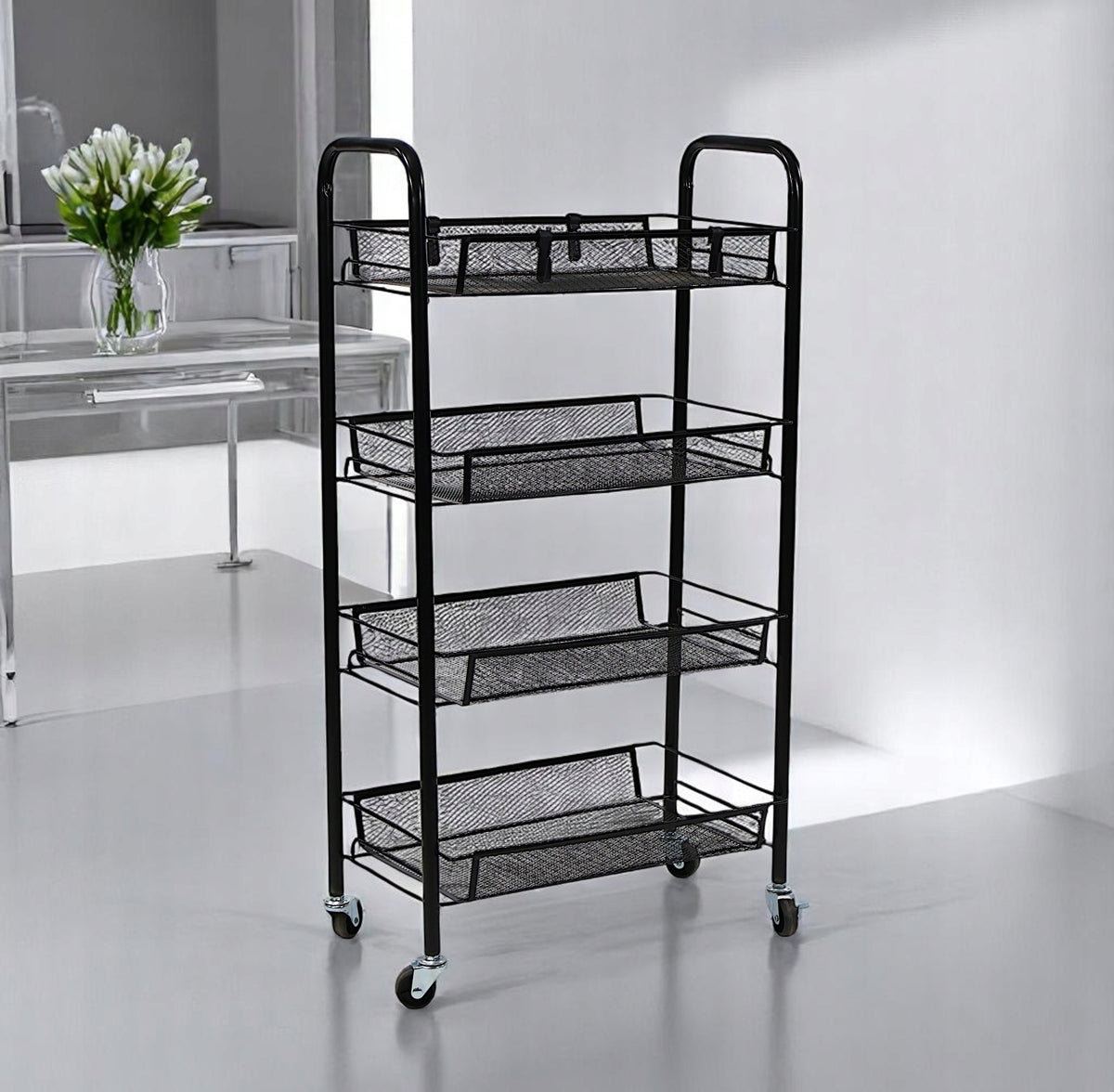 Metal Multi-Functional 4-Tier Trolley with Wheels Black Cabinet EAN (GTIN) 5905658362263