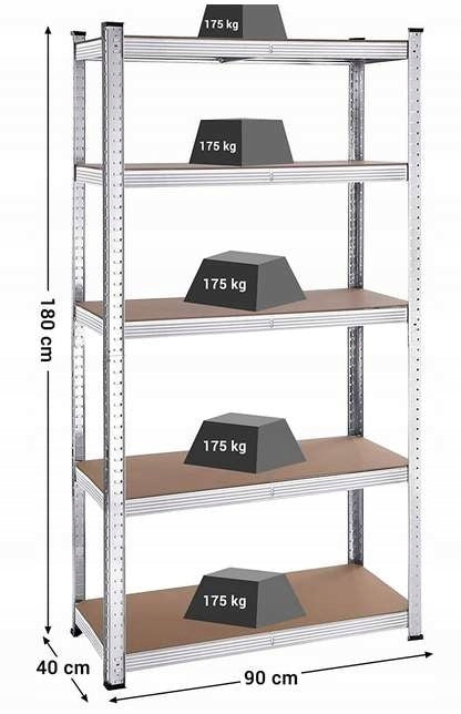 Metal STORAGE RACK 180x90x40 GALVANIZED 5 SHELVES x 175kg GALVANIZED MDF Polish Manufacturer Metalkas