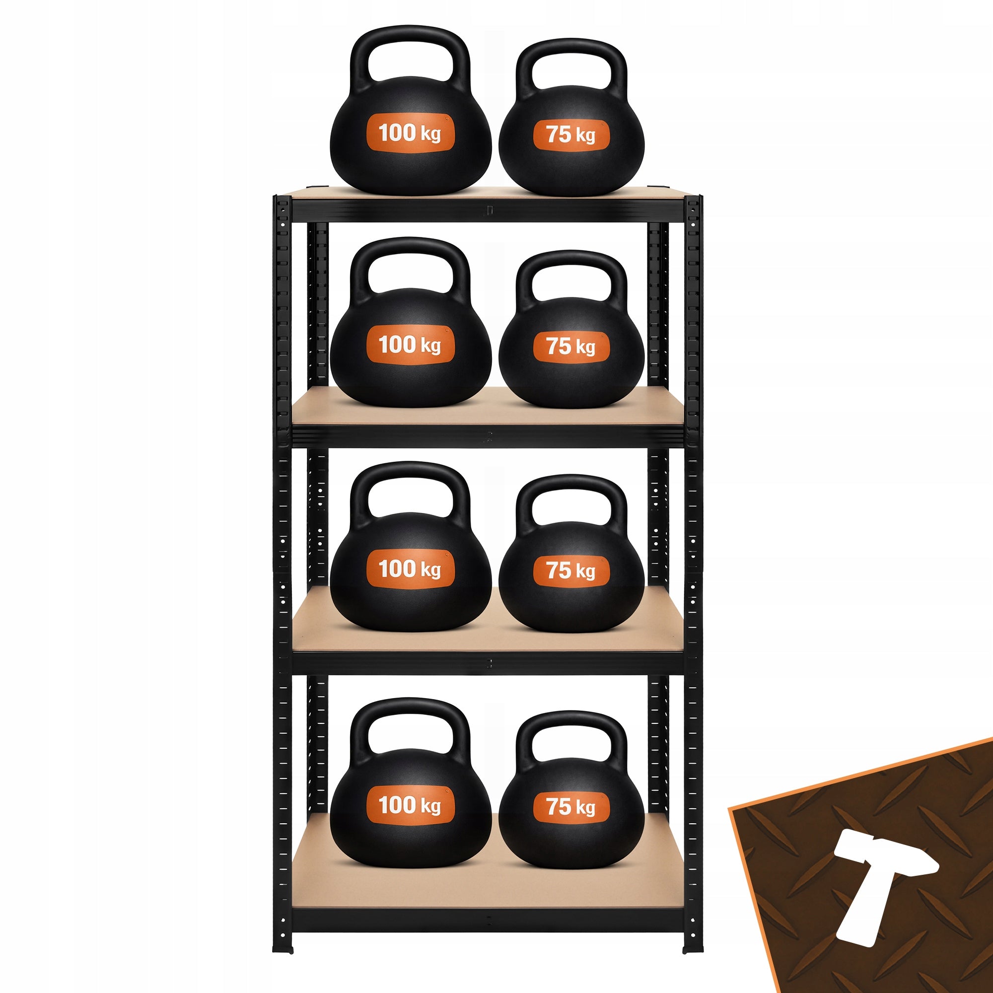 Metal Storage Rack 4 Shelves Black for Basement Garage Strong 700kg Manufacturer code Regał magazynowy - czarny 150x75x30 Bigstren