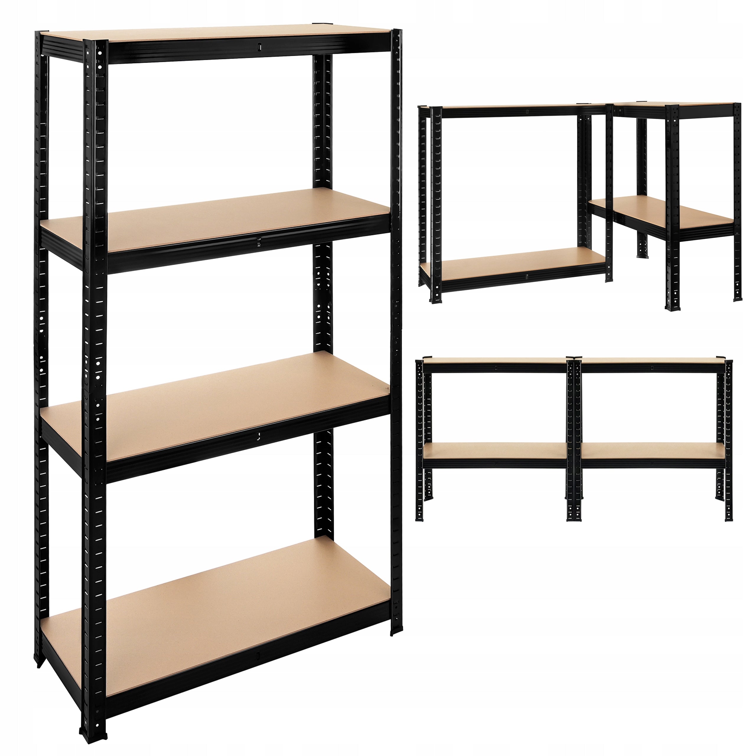 Metal Storage Rack 4 Shelves Black for Basement Garage Strong 700kg