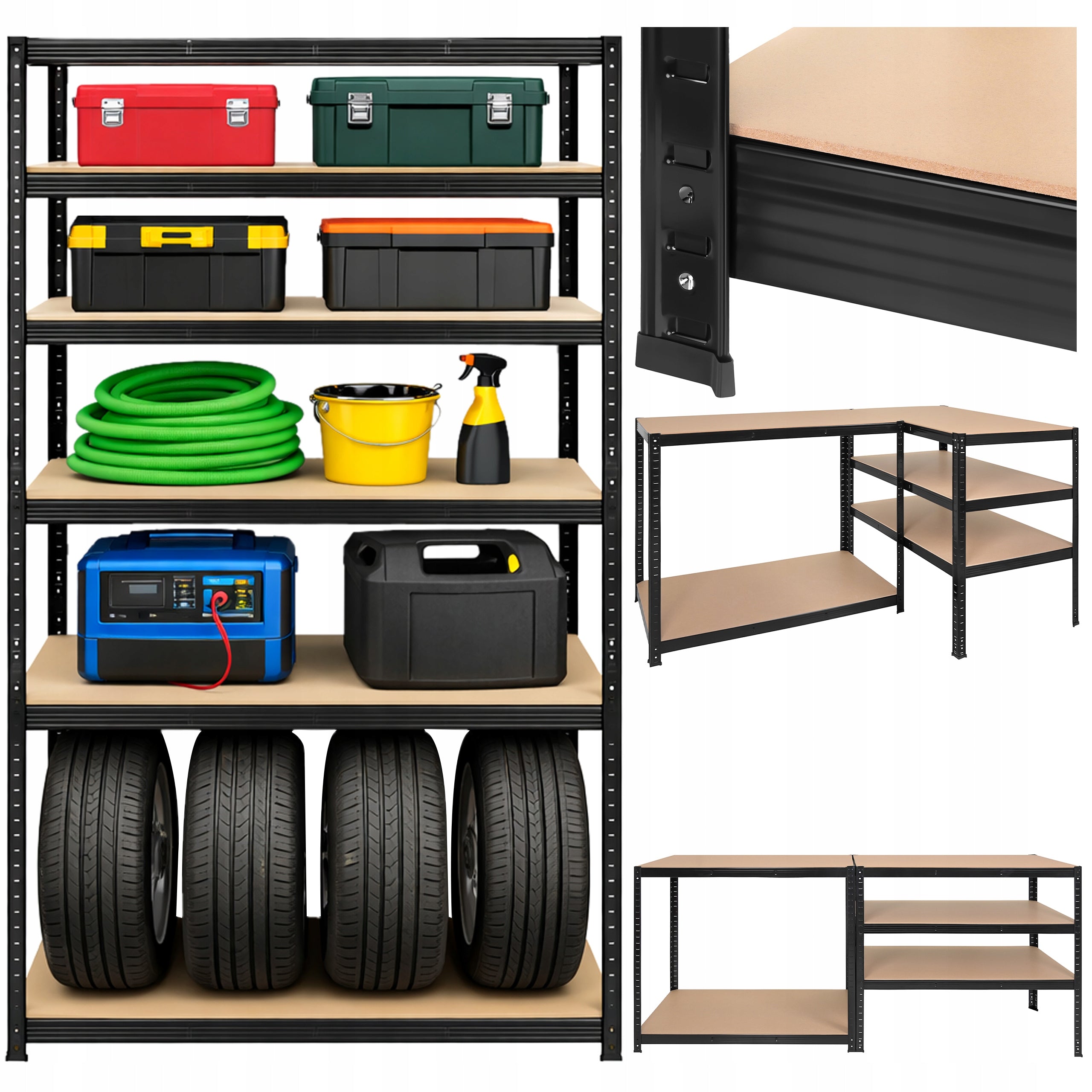 Metal Storage Rack 5 Shelves Black for Basement Garage 180x100x60cm 1T