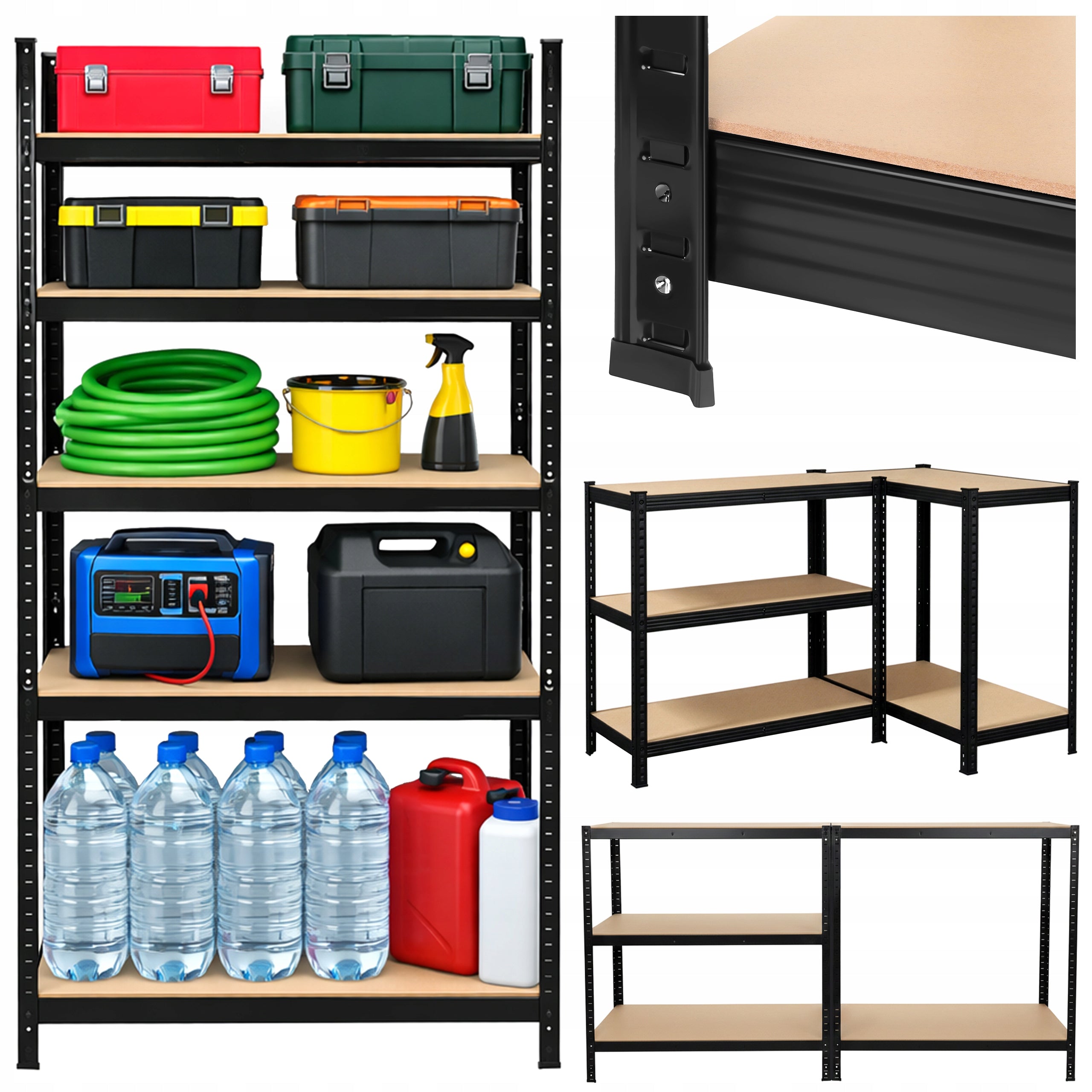 Metal Storage Rack 5 Shelves Black for Basement Garage 180x90x40 1000kg