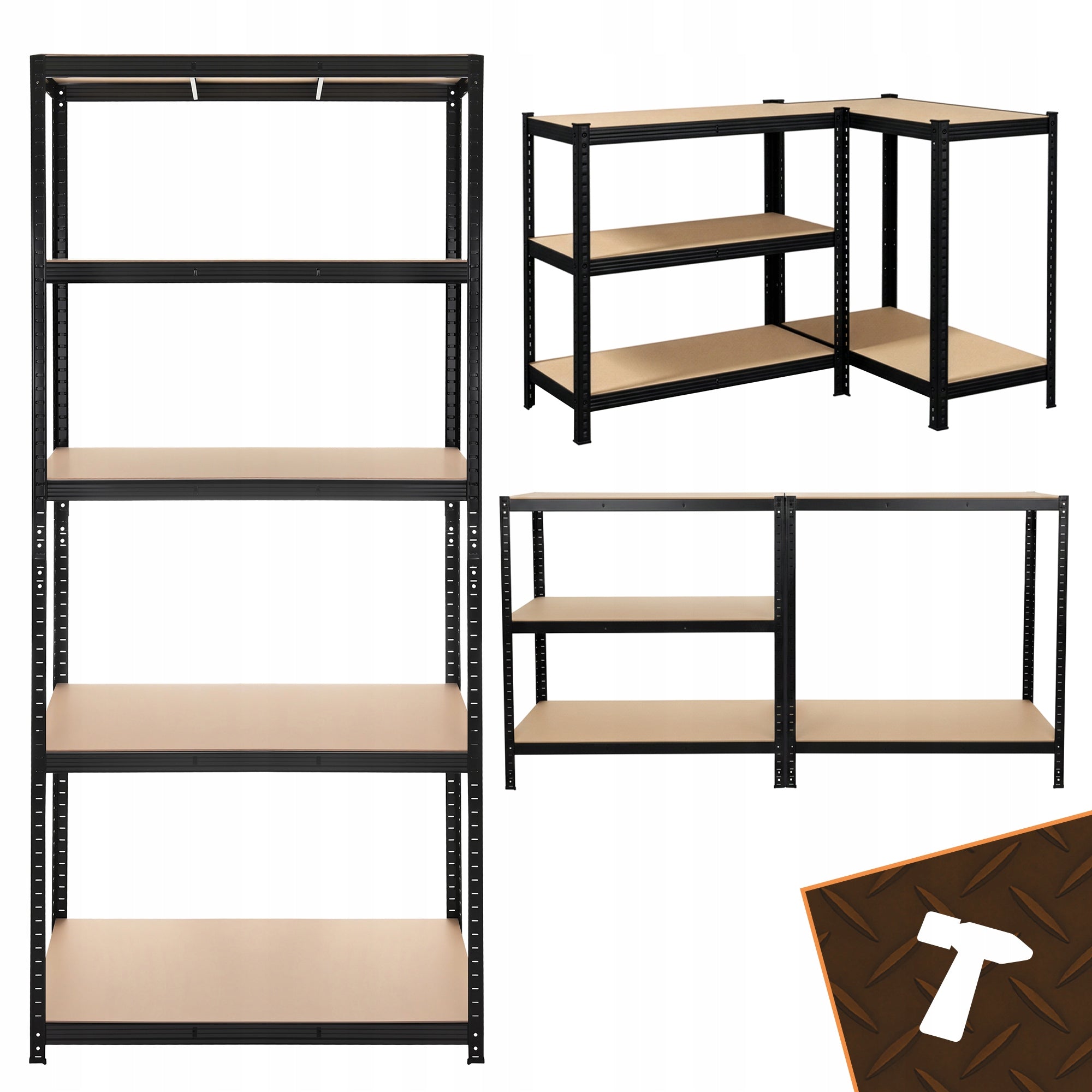Metal Storage Rack 5 Shelves Black for Basement Garage 220x100cm 1000kg Packaging status original