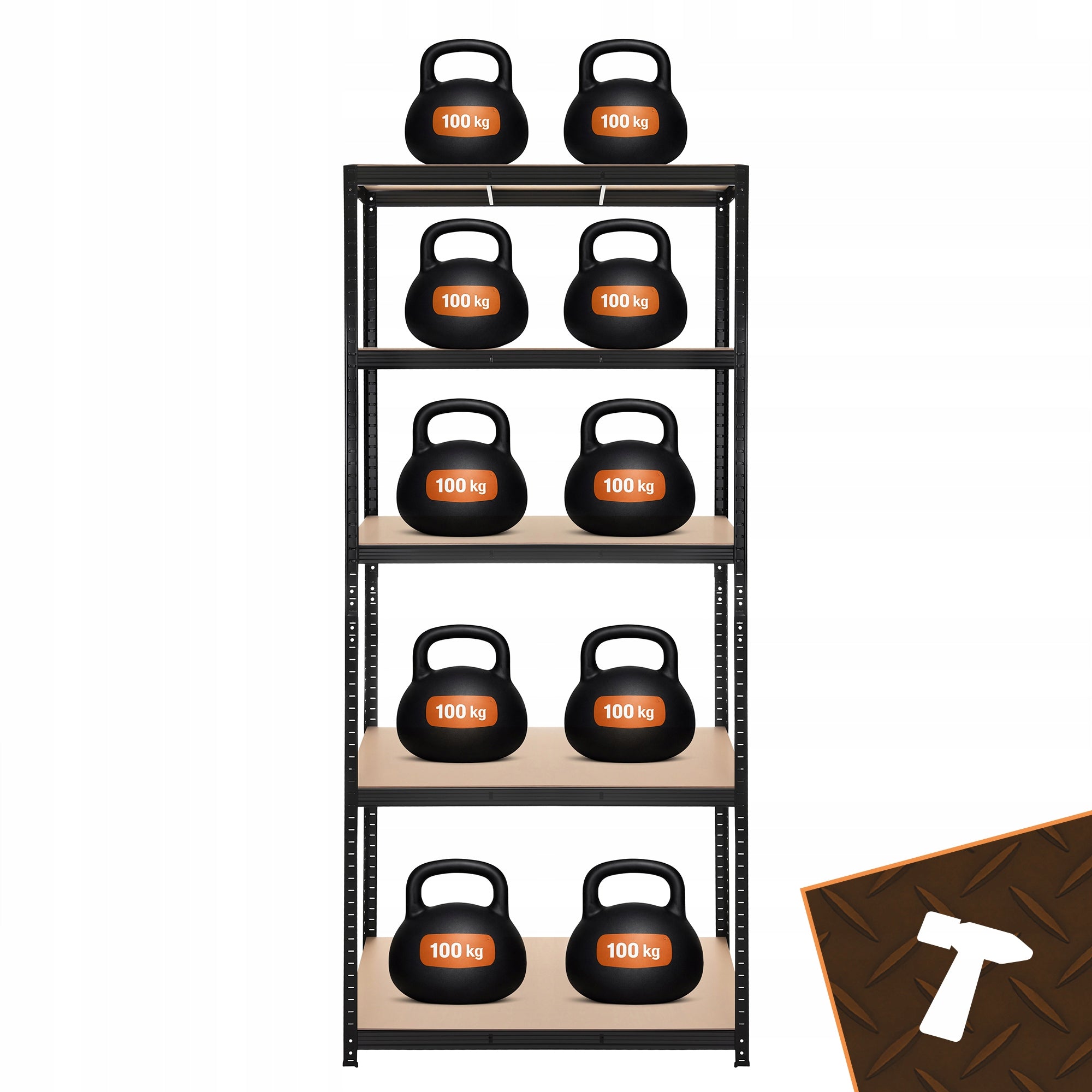 Metal Storage Rack 5 Shelves Black for Basement Garage Powerful 1000kg Packaging status original