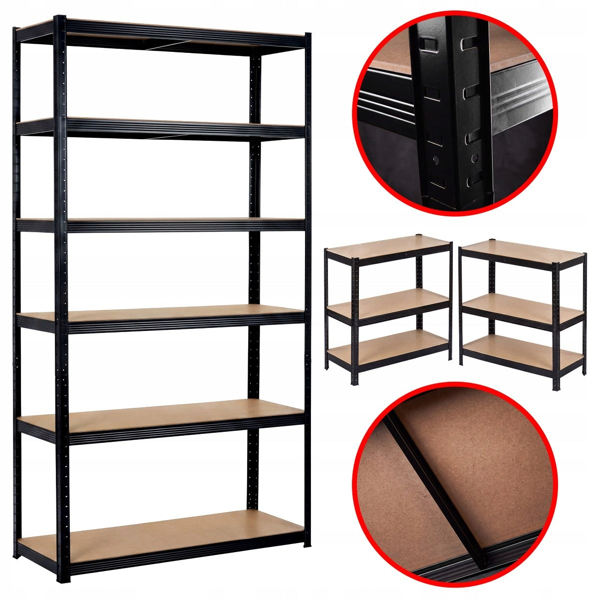Metal Storage Rack For Garage Office 220x90x40 Black 6 Shelves 1050kg