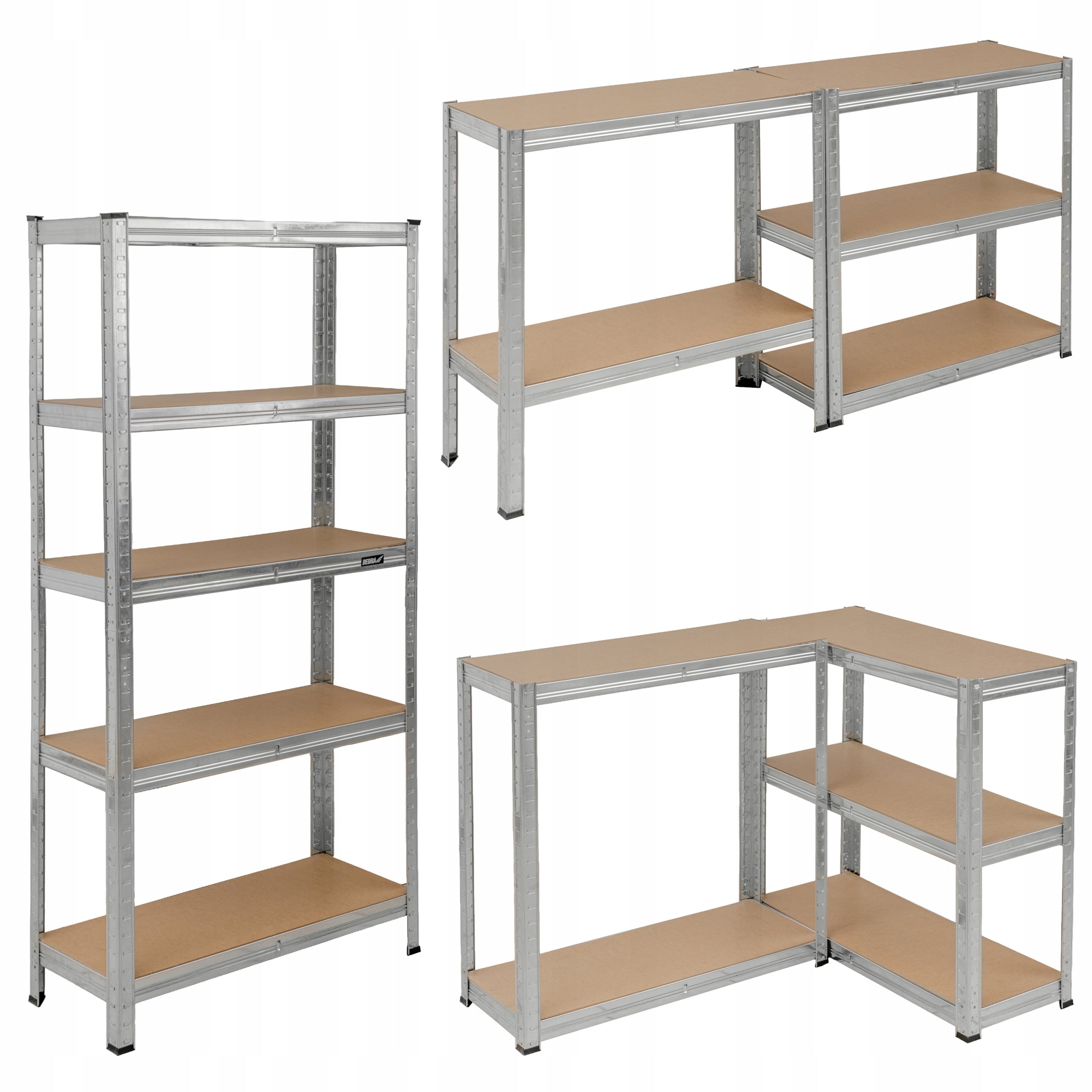 Metal Storage Rack Garage Workshop 5 MDF Shelves 154x75x30 cm 3in1