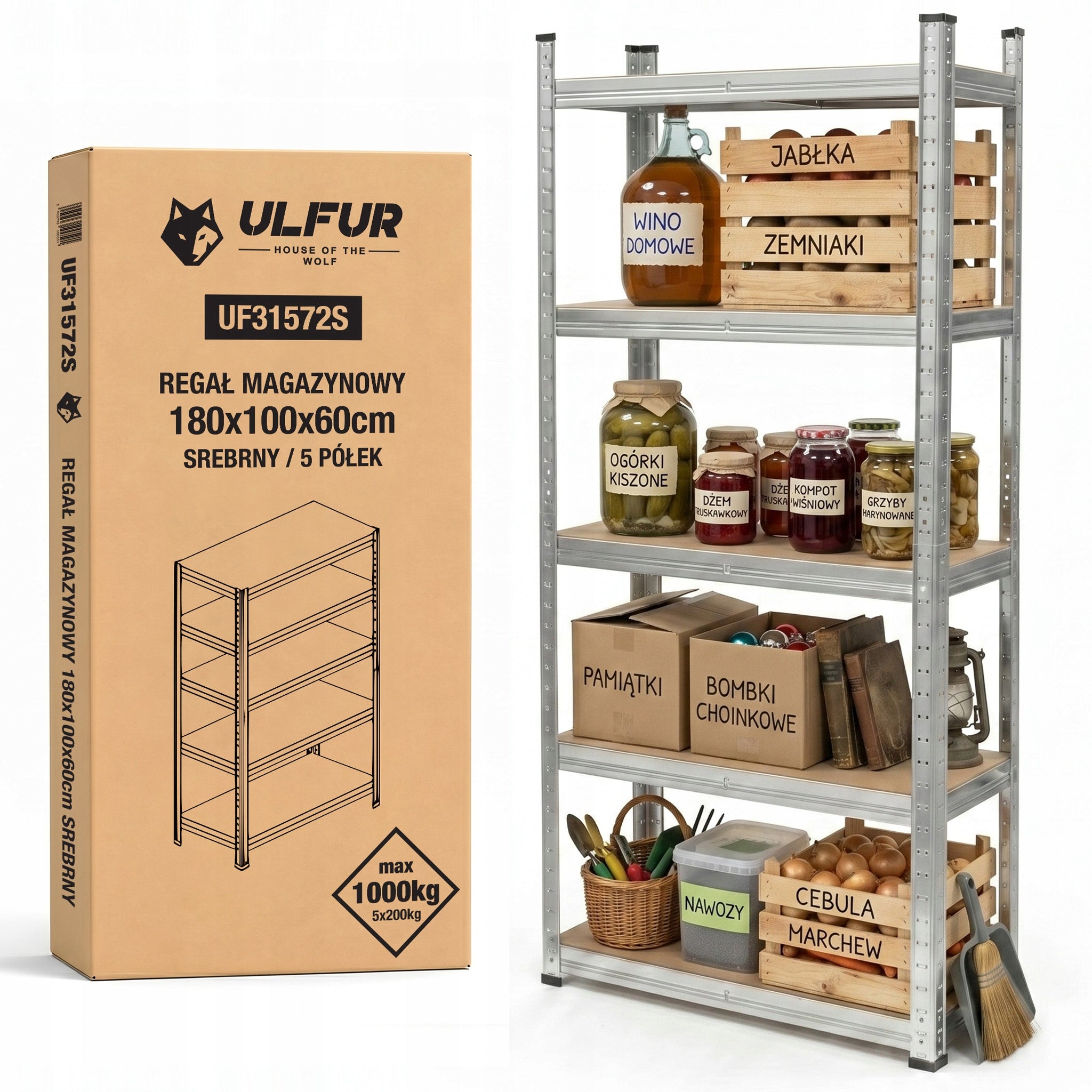 Metal Storage Rack for Basement Garage 180x100x60cm 1000kg Ulfur