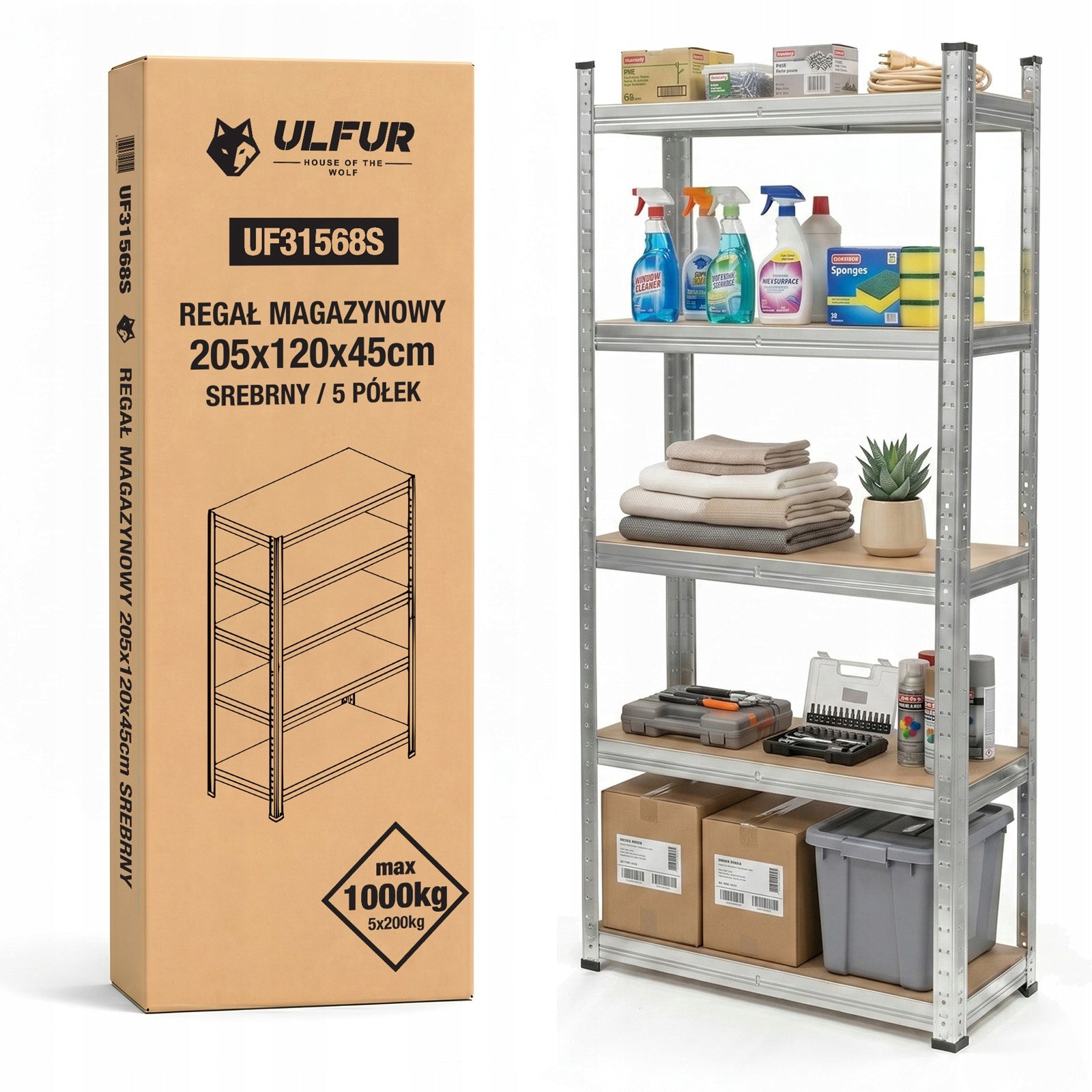 Metal Storage Rack for Basement Garage 205x120x45cm 1000kg Ulfur