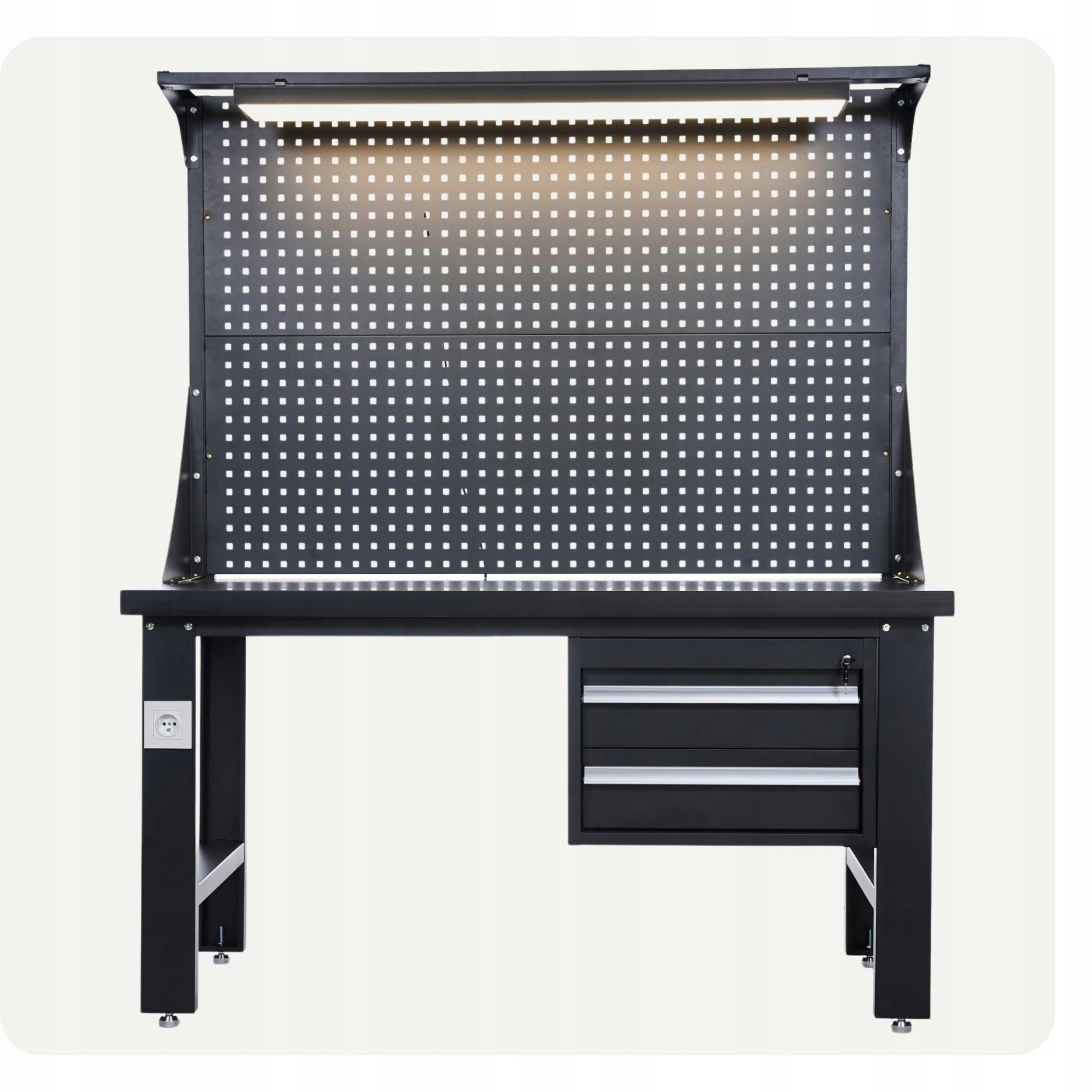 Metal Workshop Table with Garage Work Board for Tools Black Packaging status original