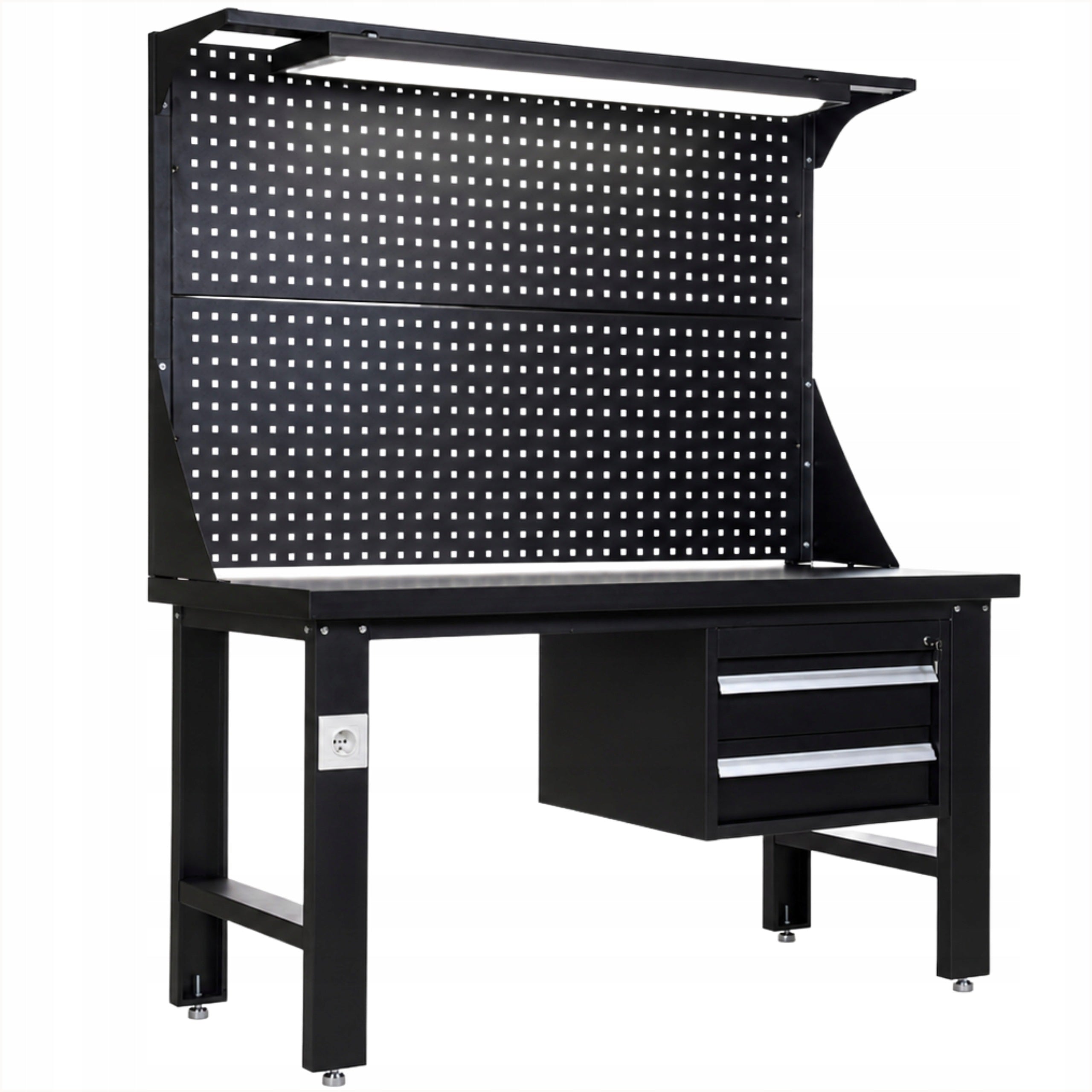 Metal Workshop Table with Garage Work Board for Tools Black