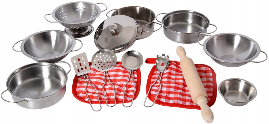 Metal dishes pots pan accessories cloth roller bowl 15ele