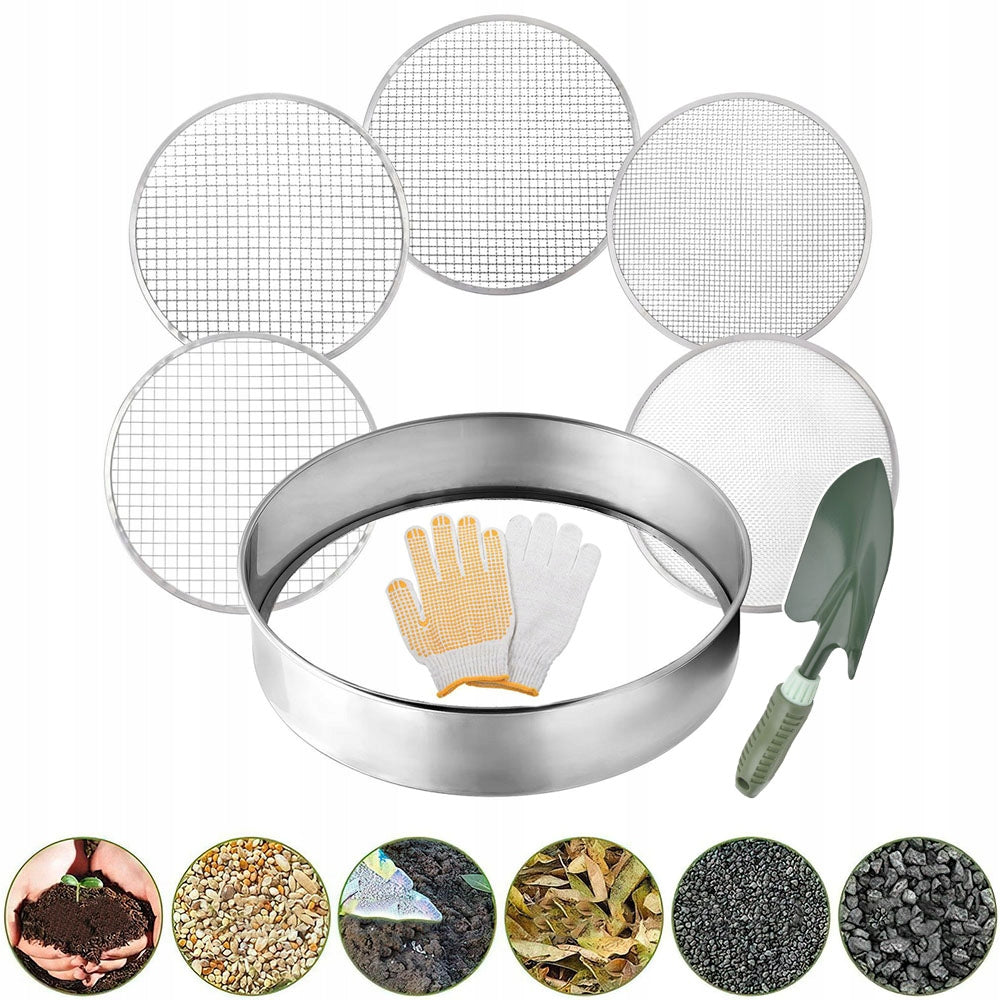 Metal garden sieve with 5 mesh sizes (thick and fine) for stones