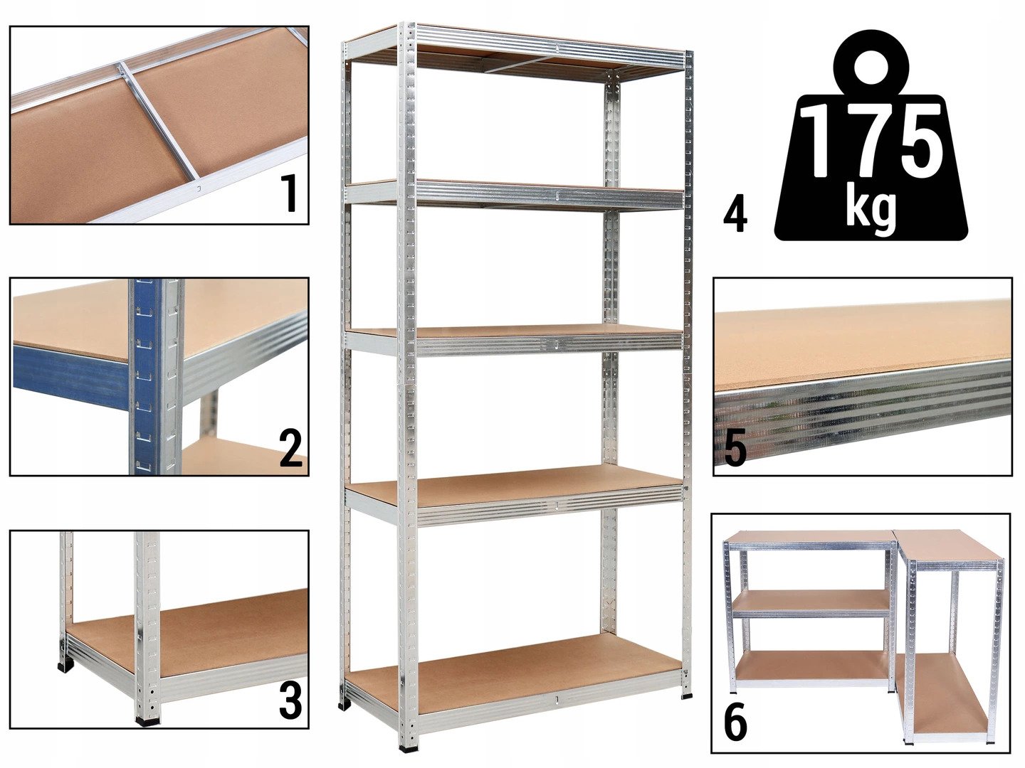 Metal rack PAINTED 180x60x40 175kg/5p TM SMART REGALY Manufacturer code ВC180150604052 Metal rack
