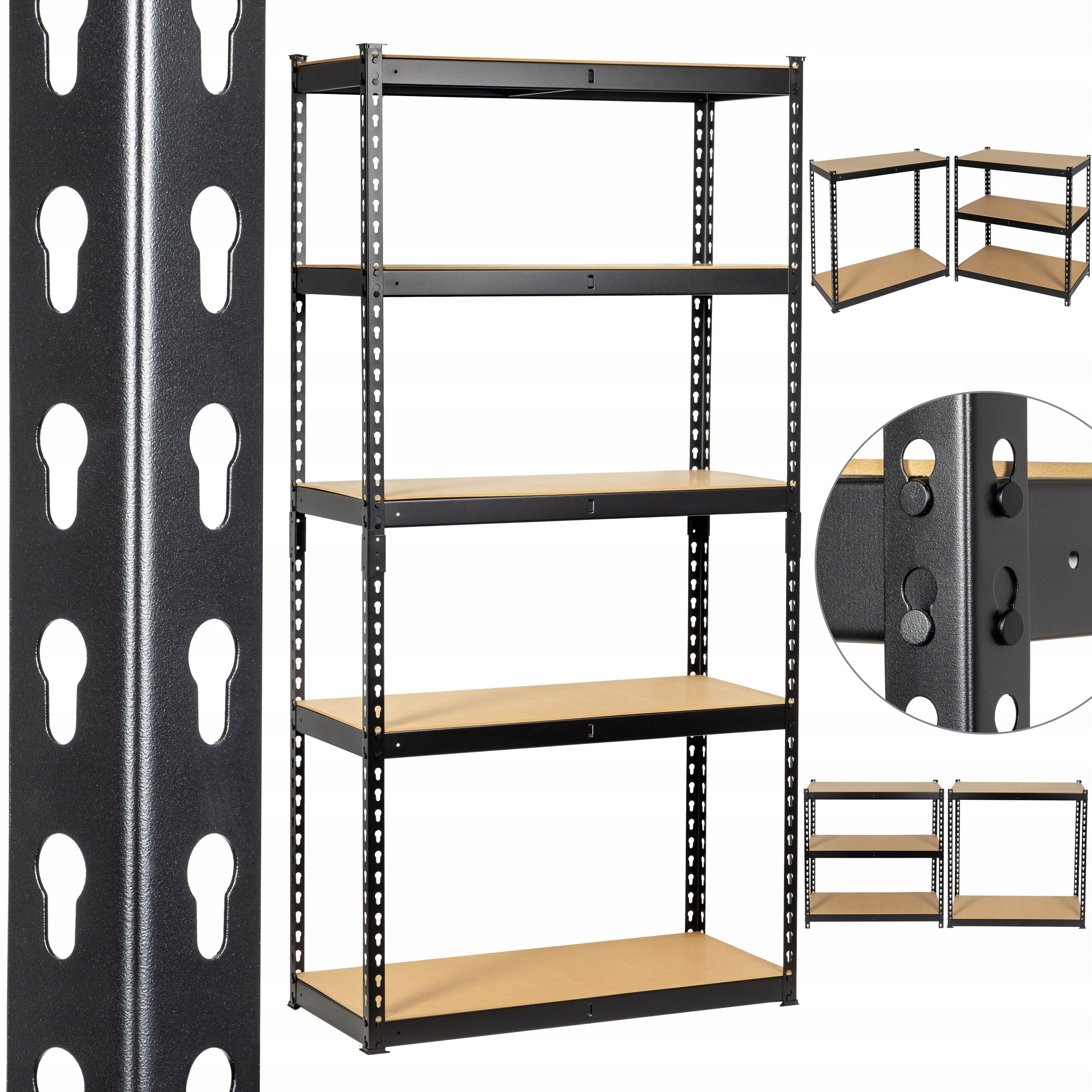 Metal rack RIVET storage BLACK STRONG 5x265kg 180x90x40cm DOOC