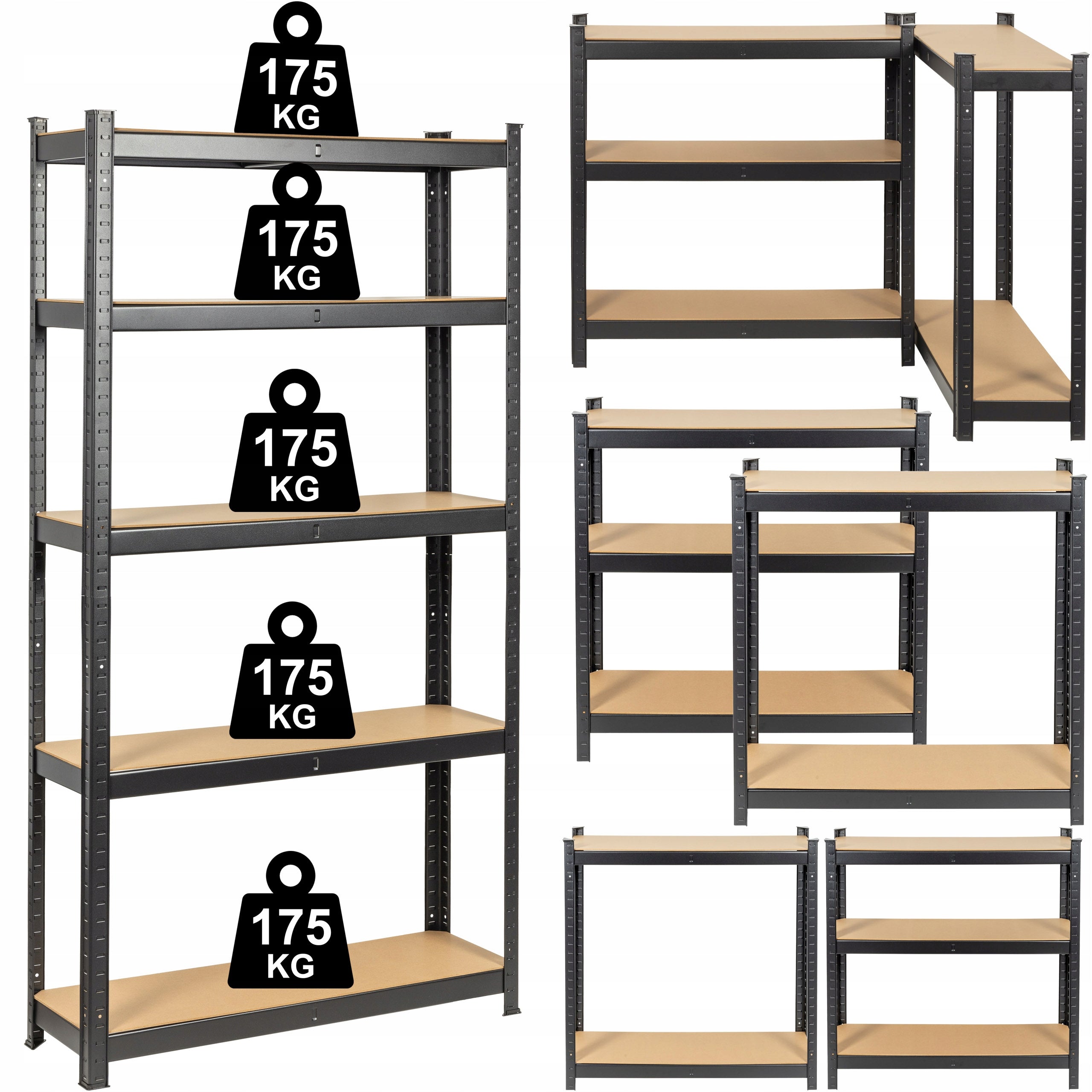 Metal storage rack 3in1 BLACK 5x175 kg. 180x90x30 DOOC Manufacturer code ROC-175/30CZ