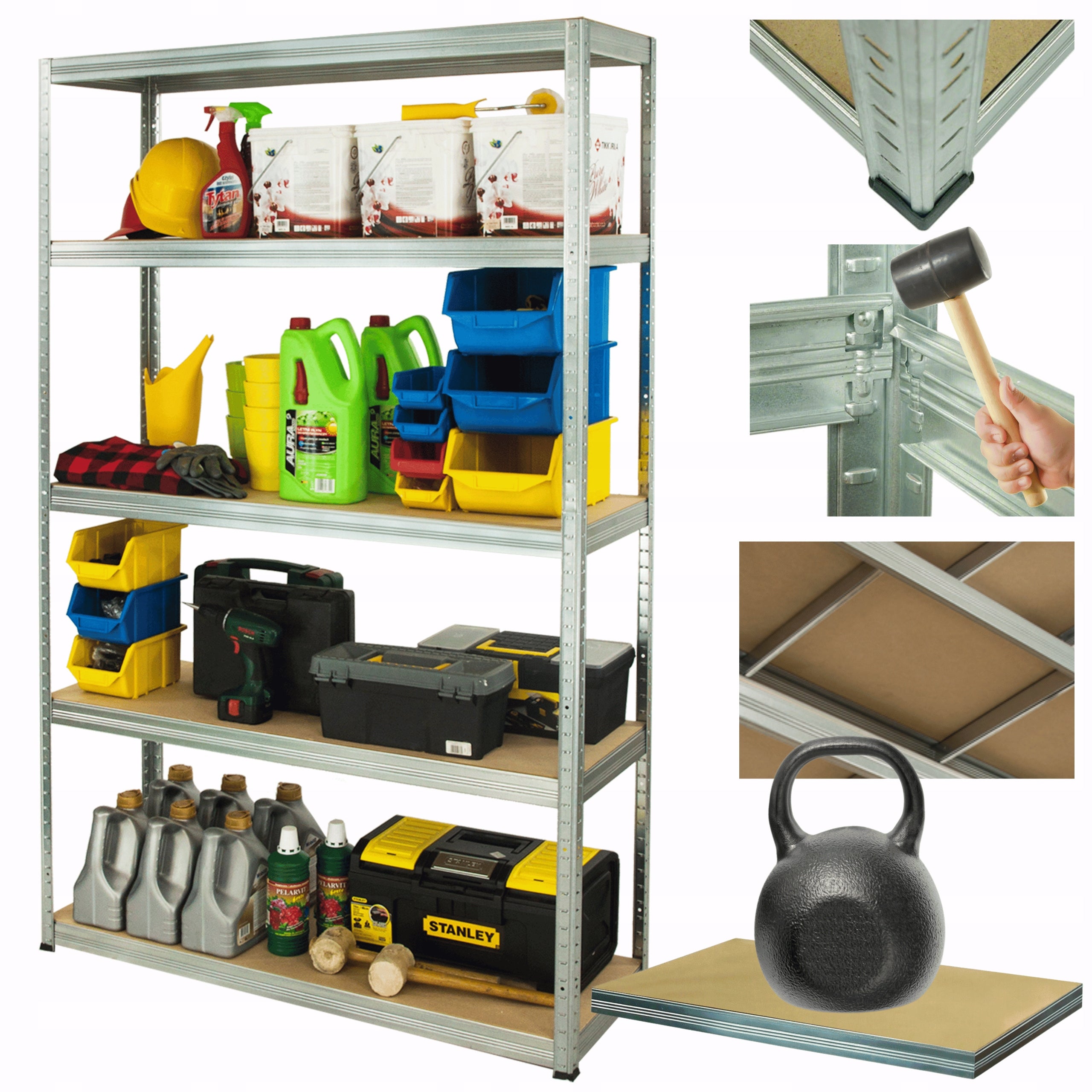 Metal storage rack galvanized rack HELIOS 180x150x35cm 5Px175kg DURABLE