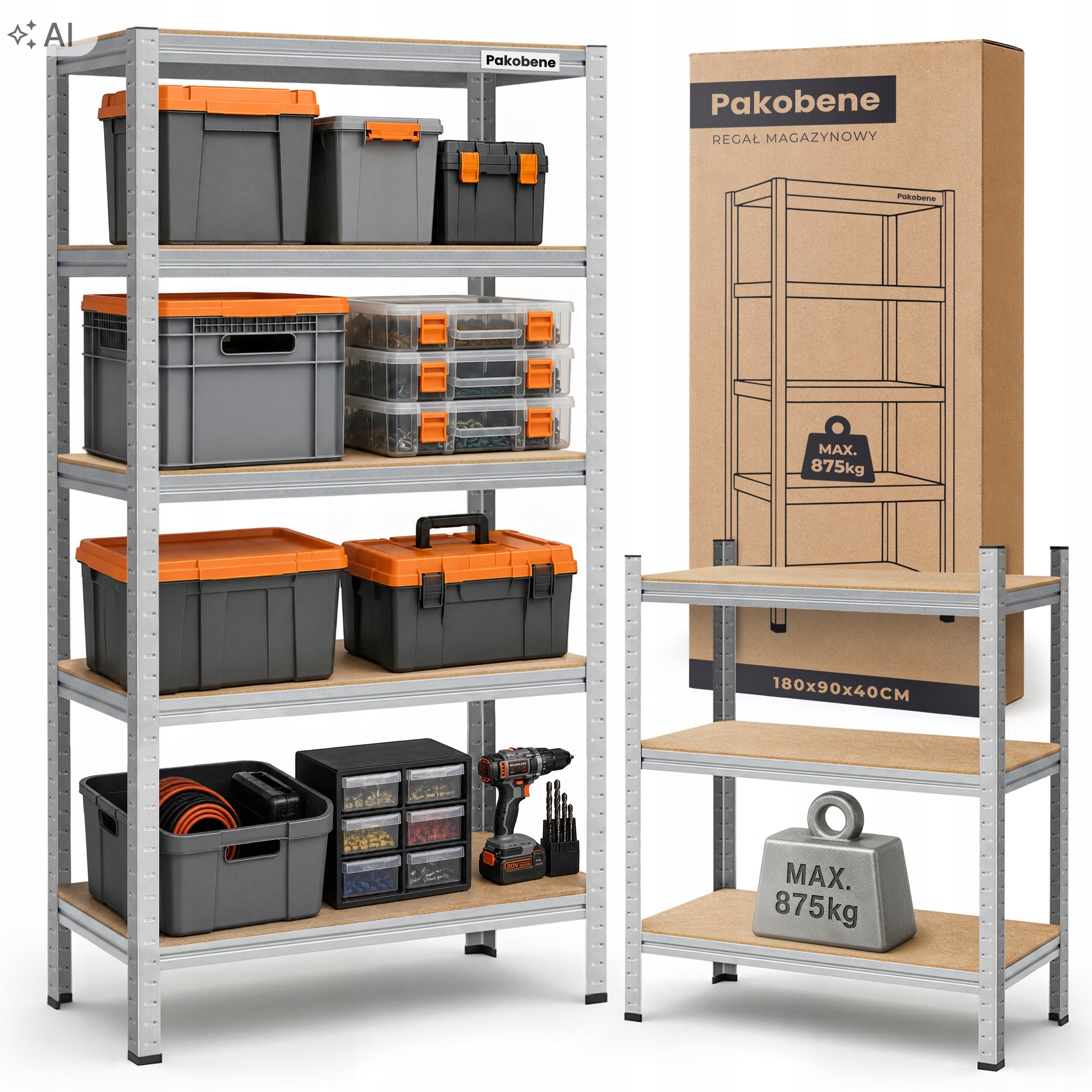 Metal storage rack workshop ZINC solid 5 SHELVES 180x90x40 875kg