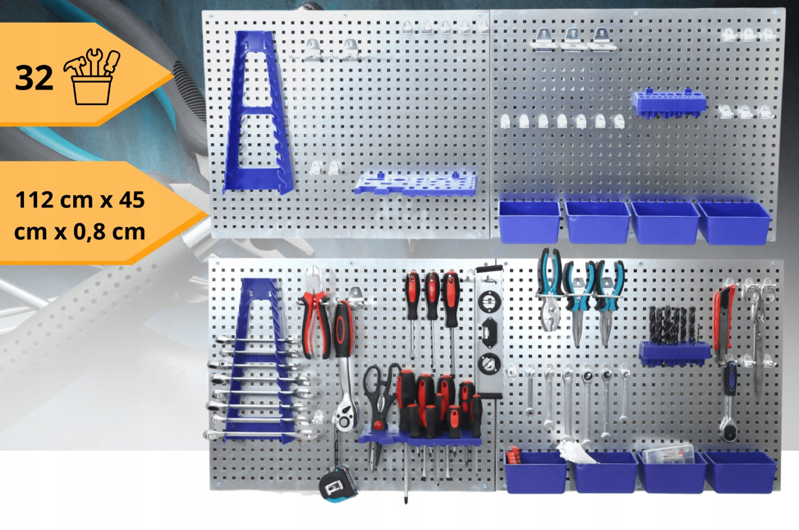 Metal tool board bituxx 32 elements of the litter box workshop wall Product width 112 cm