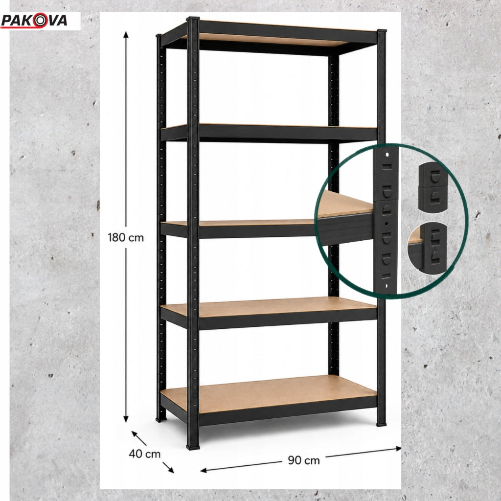 Metal workshop rack 180x90x40 cm 5 shelves black 875kg lifting capacity Packaging status original