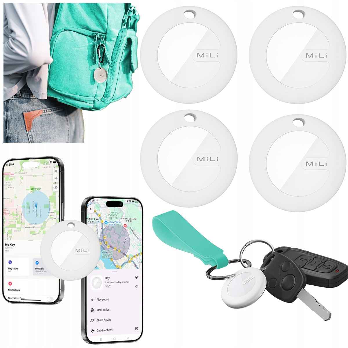 MiLi MiTag 4x GPS DUO Android iOS APPLE Locator for Key Backpack