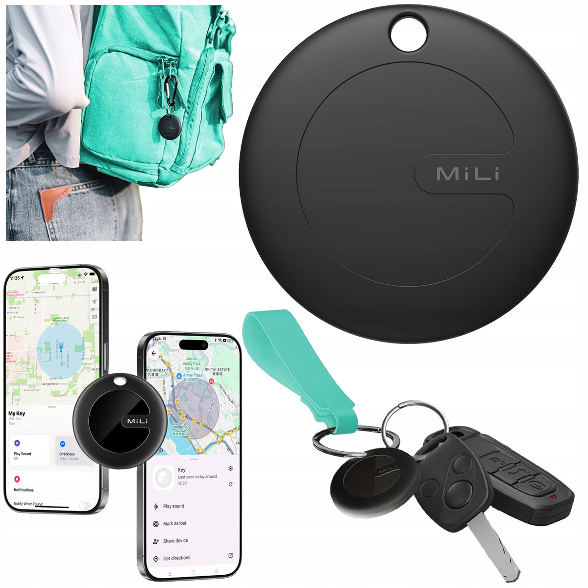 MiTag MiLi GPS Locator BT DUO Android iOS APPLE for Key Backpack