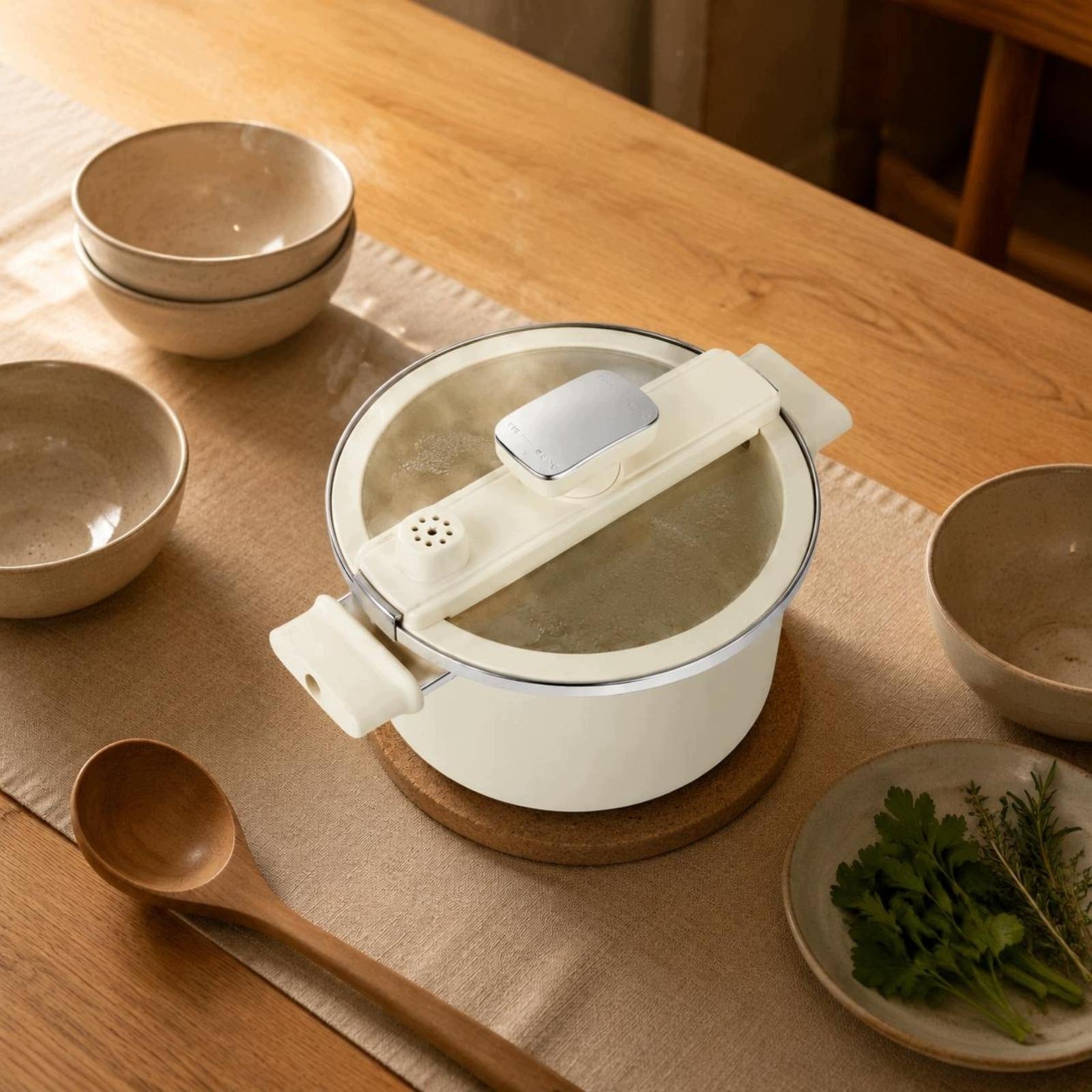 Micro Sealed Cooking Flavor Preserving Retention Enamel Pressure Pot Beige Brand no brand