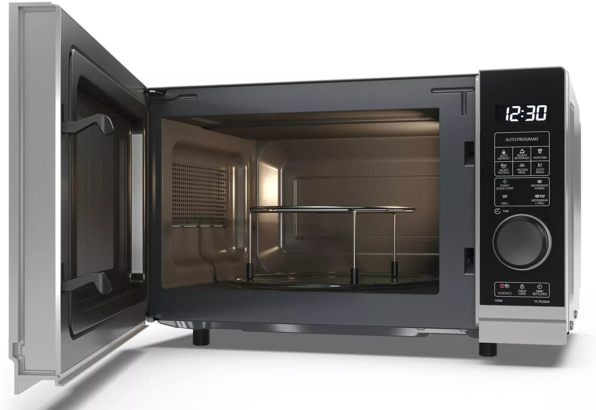 Microwave oven SHARP YC-PG204AE-S 700W 20L Silver-black Model YC-PG204AE-S