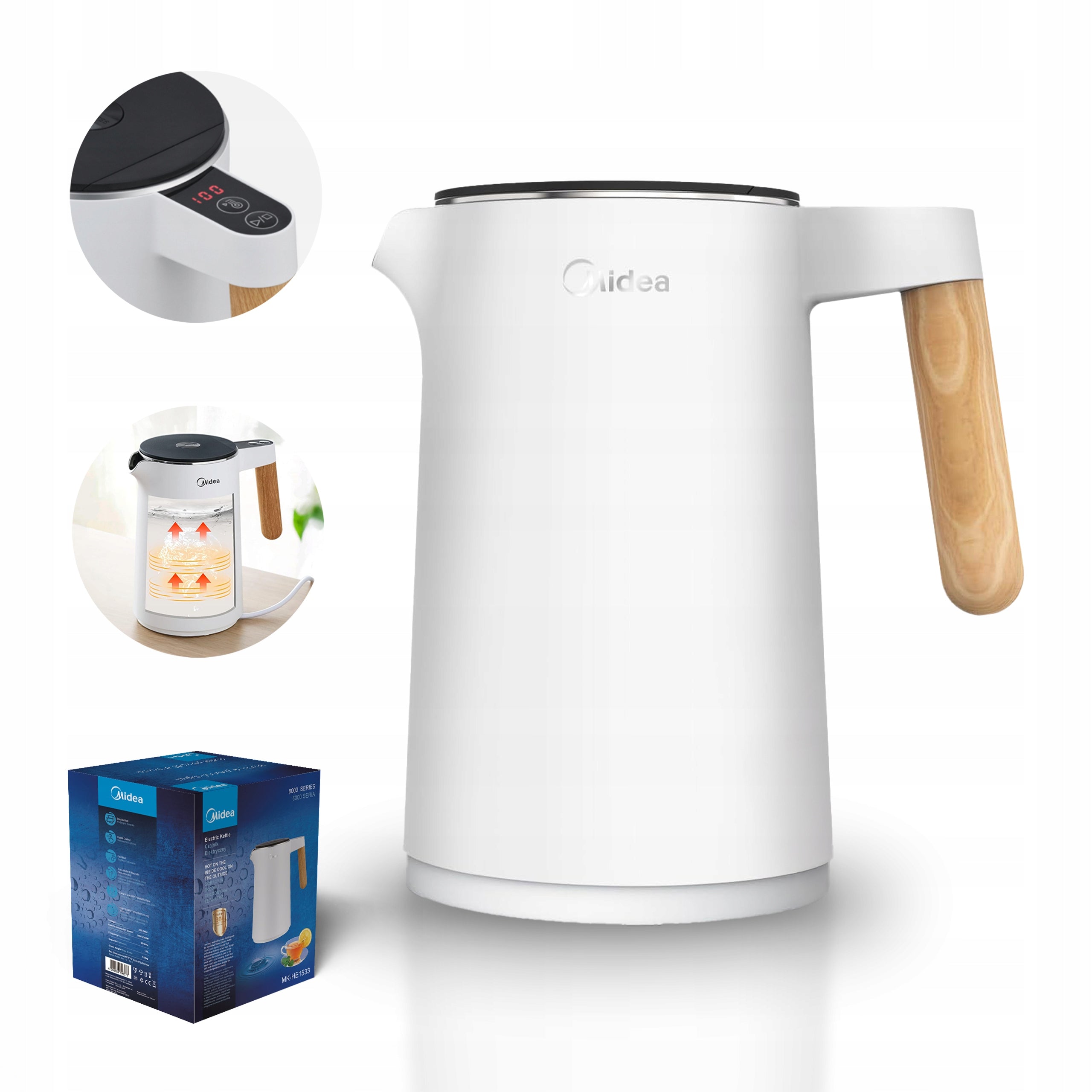 Midea Electric kettle 1,5L 2200W white temperature control thermostat