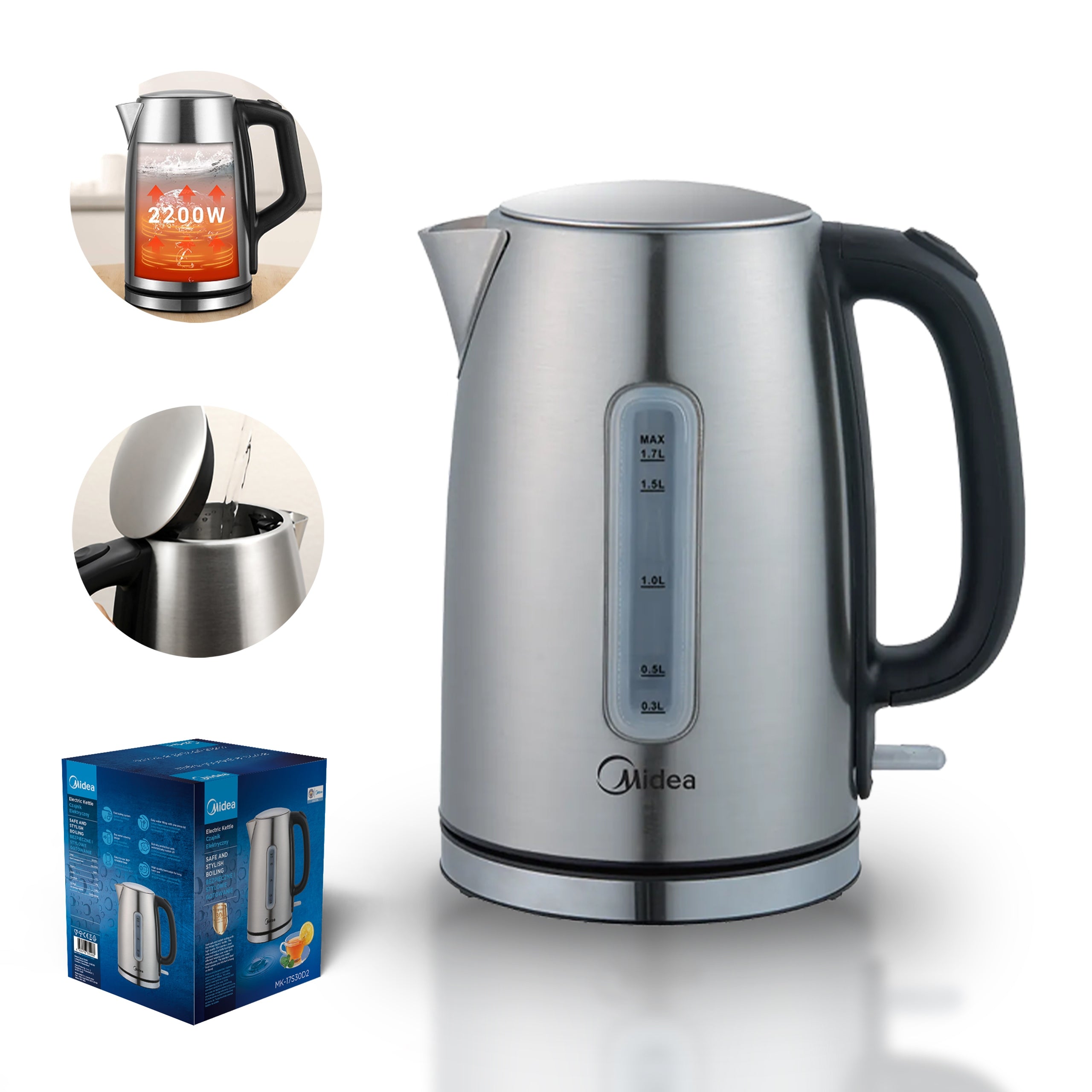 Midea Electric kettle 1,7L 2200W metal with automatic shut-off