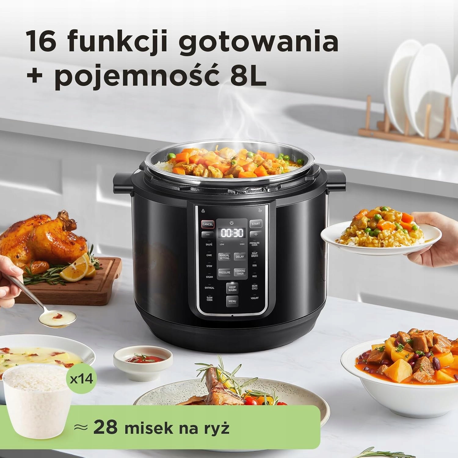 Midea Electric pressure cooker 9in1 8L 1500W Touch Inox 12 settings Brand Midea