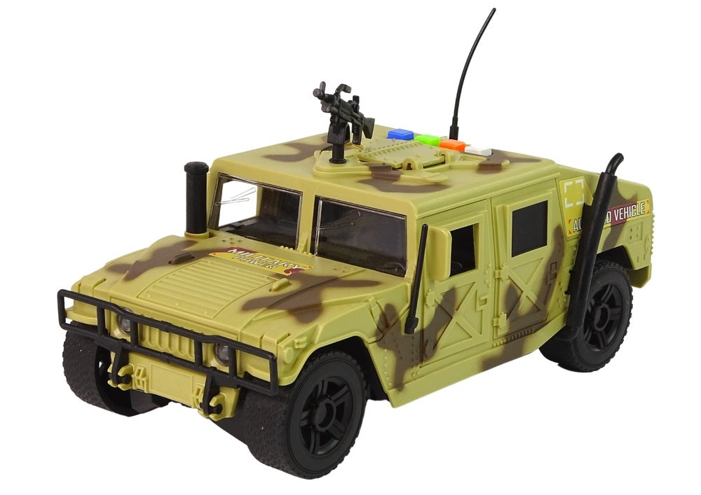 Military car with friction drive camo light sounds for children Length 29 cm