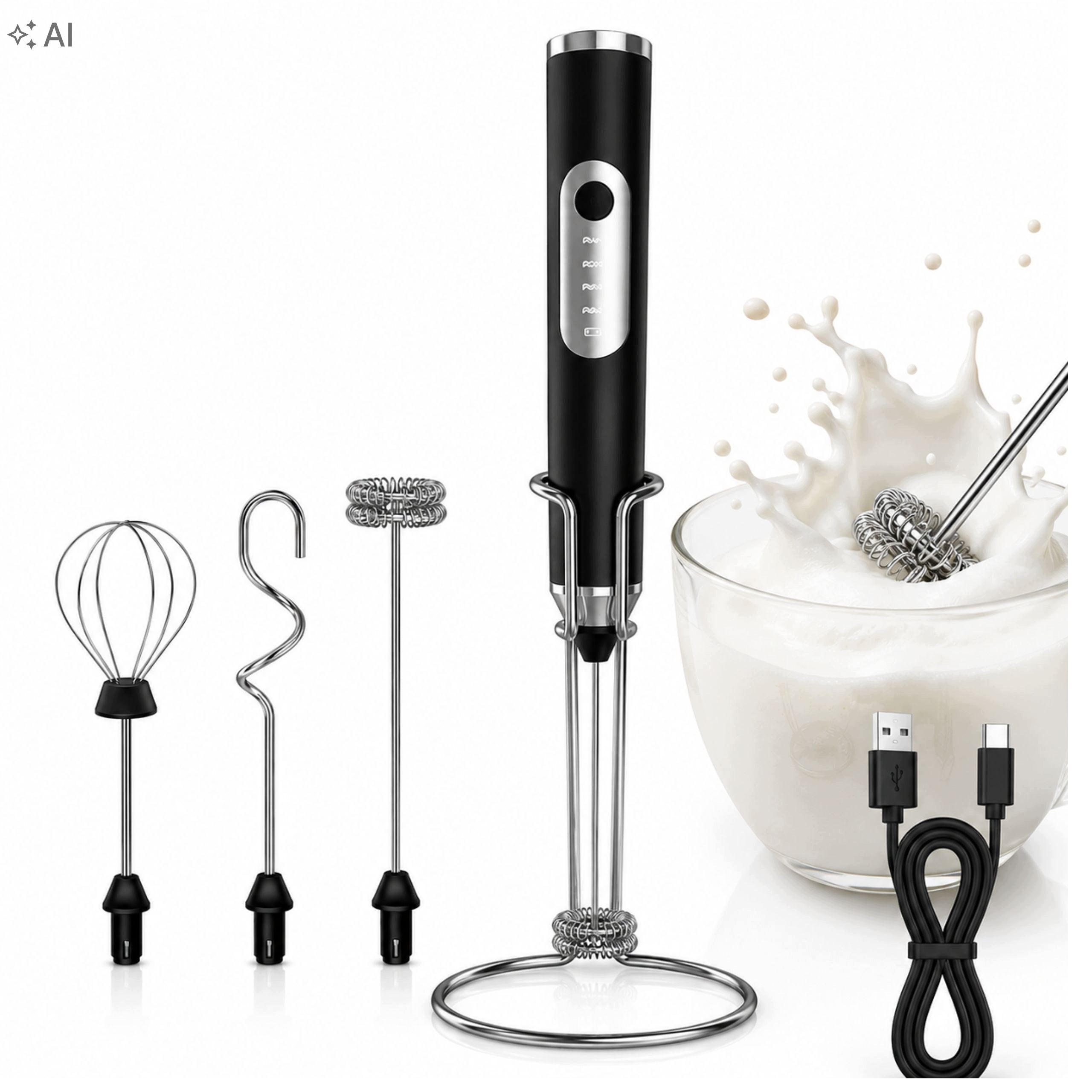 Milk Foamer Electric 3in1 Rechargeable USB 3 Speed Stand