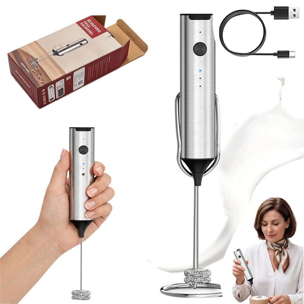 Milk Foamer Electric Handheld Stainless Steel Mini USB 3 Speeds