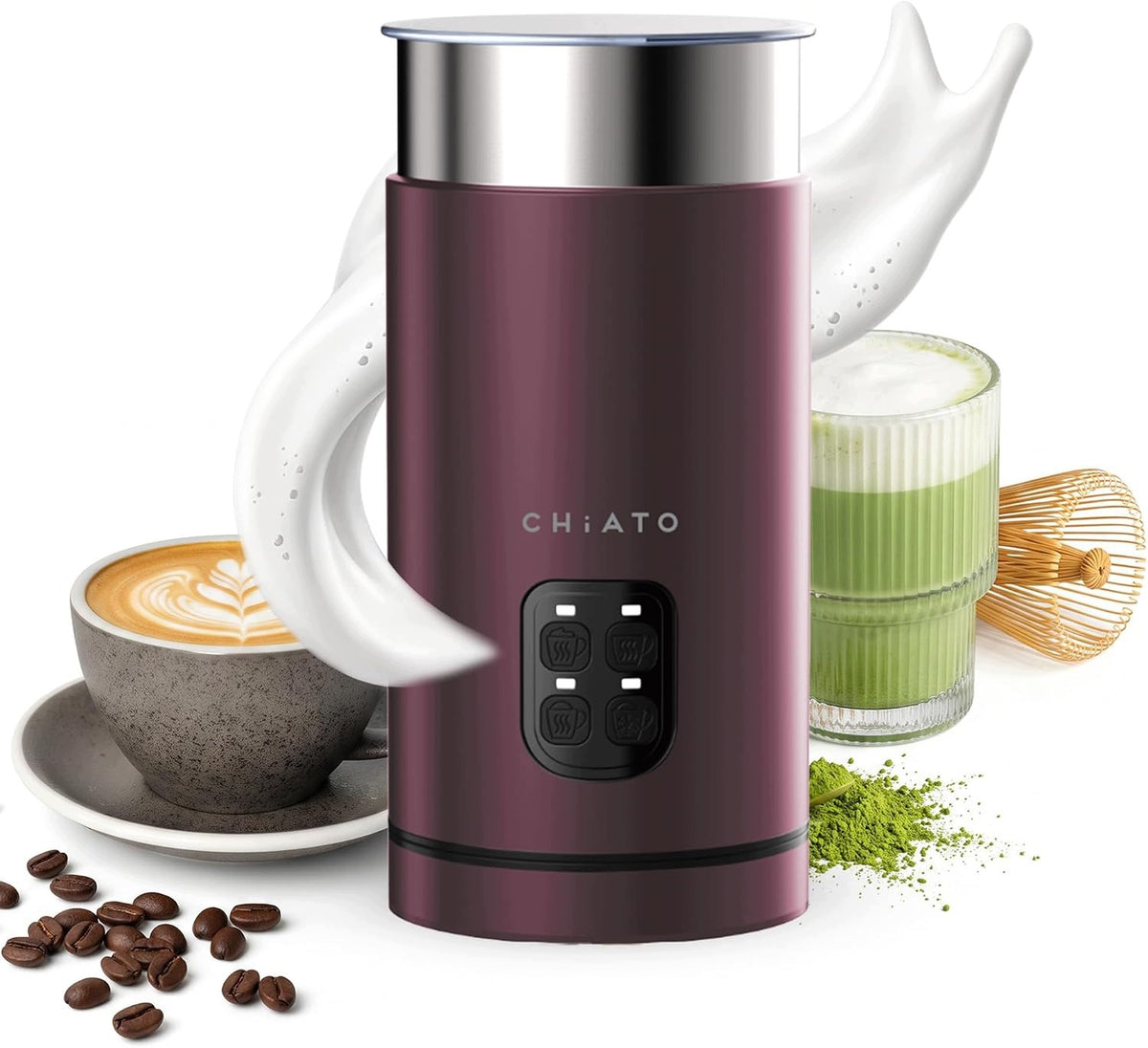 Milk frother 4 in 1 240 ml 450 W stainless steel burgundy