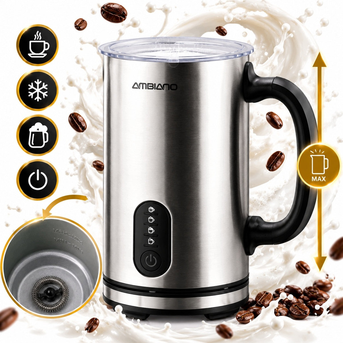 Milk frother AMBIANO GT-MF-03 500W Powerful 300ml Electric