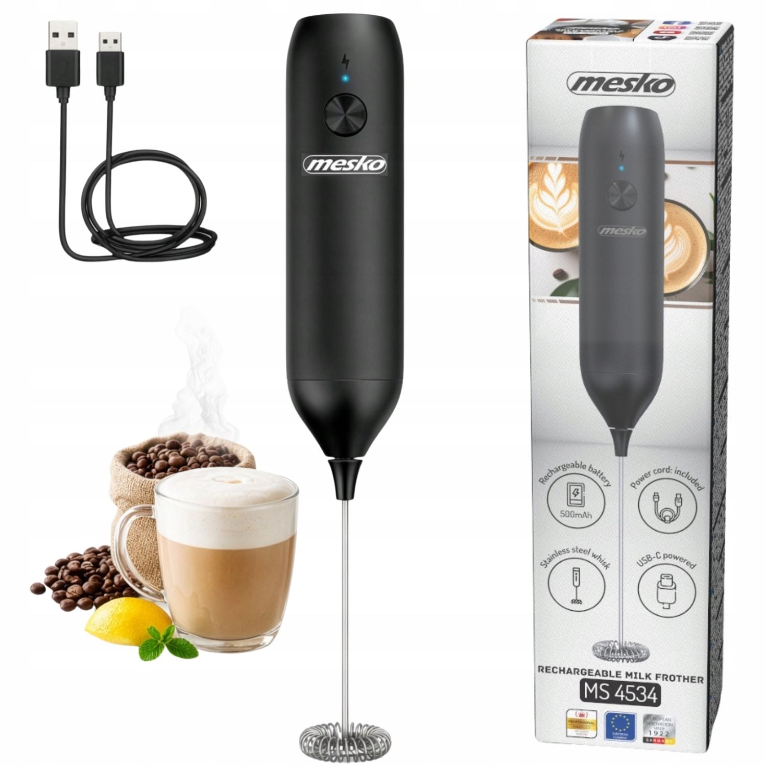 Milk frother Cordless Electric Coffee Mixer USB-C Powerful